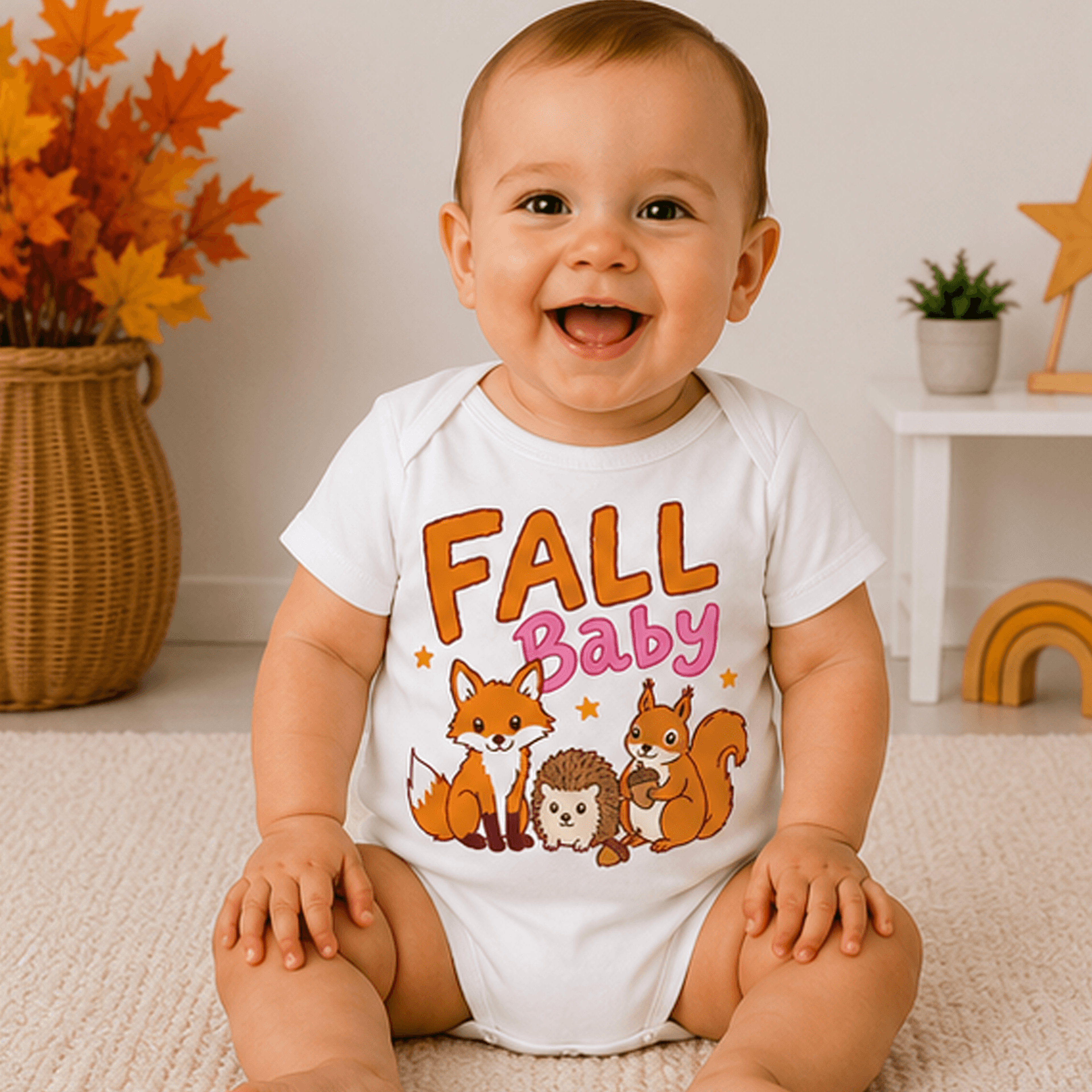 personalized fall baby onesie, cute woodland fox bodysuit, custom name autumn newborn outfit, baby first fall gift