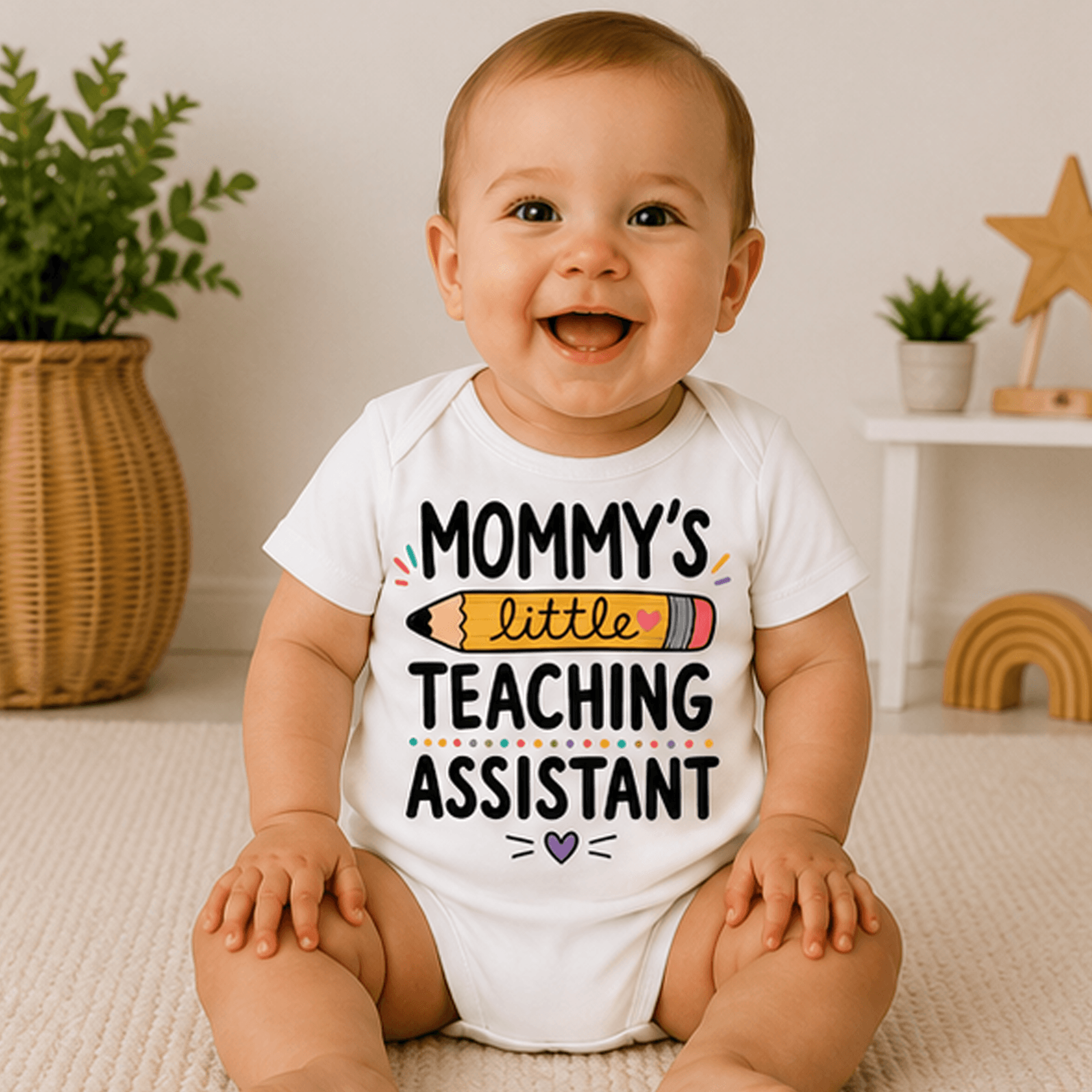 mommy's little teaching assistant baby bodysuit, teacher mom baby gift, newborn teacher onesie, baby shower outfit