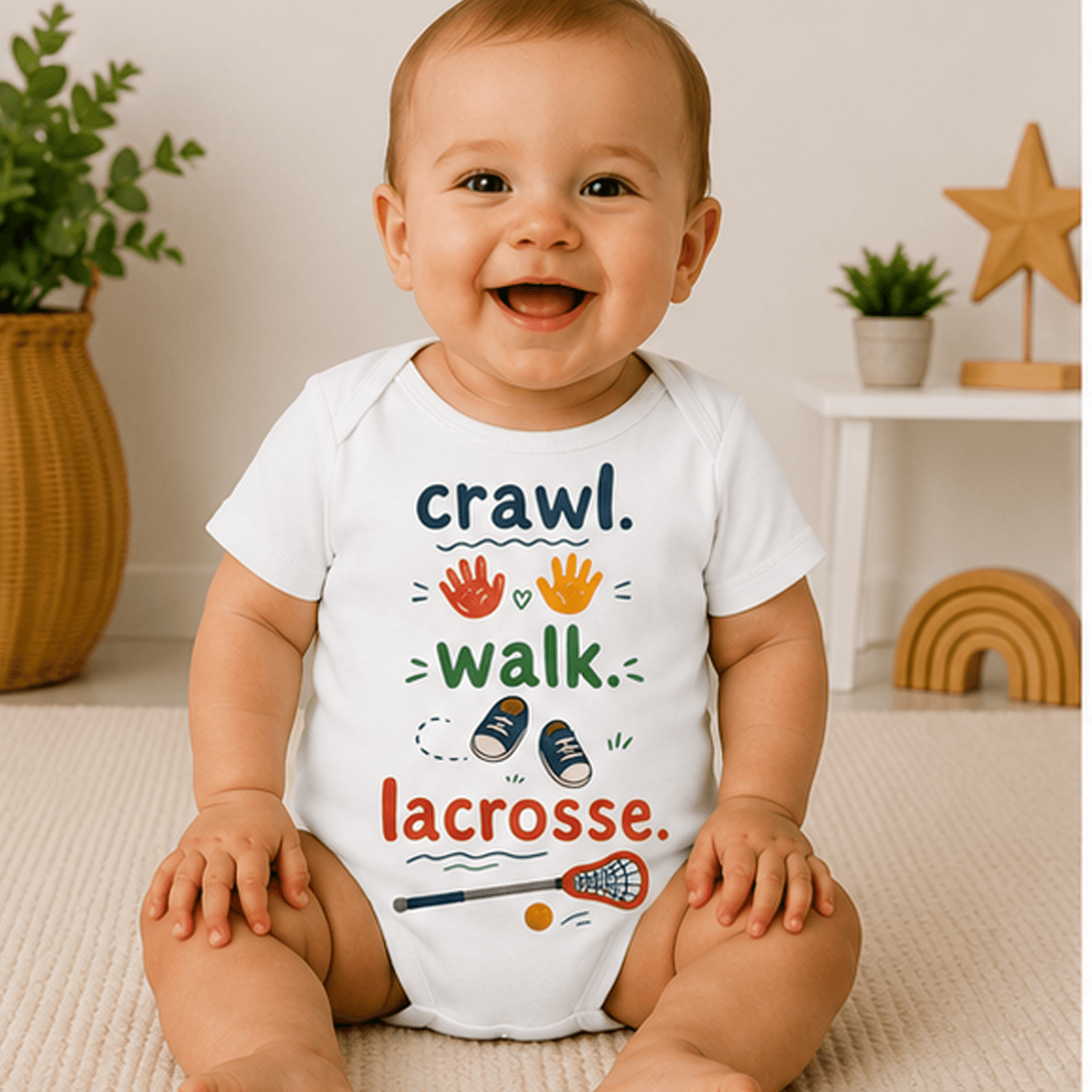 crawl walk lacrosse baby bodysuit, newborn lacrosse onesie, sports baby outfit, future lacrosse player baby shower gift