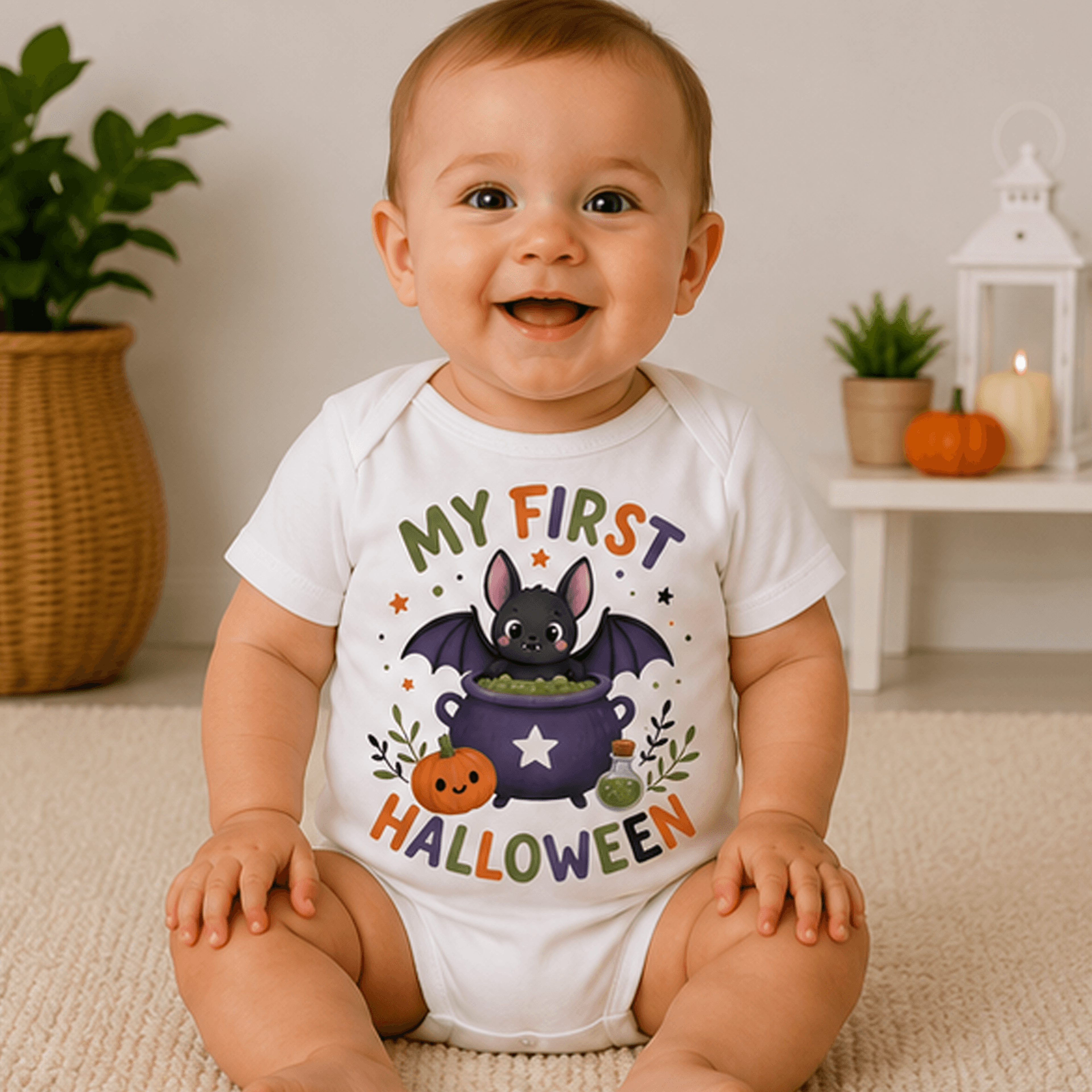 my first halloween baby bodysuit, cute bat pumpkin onesie, spooky newborn outfit, baby first halloween gift