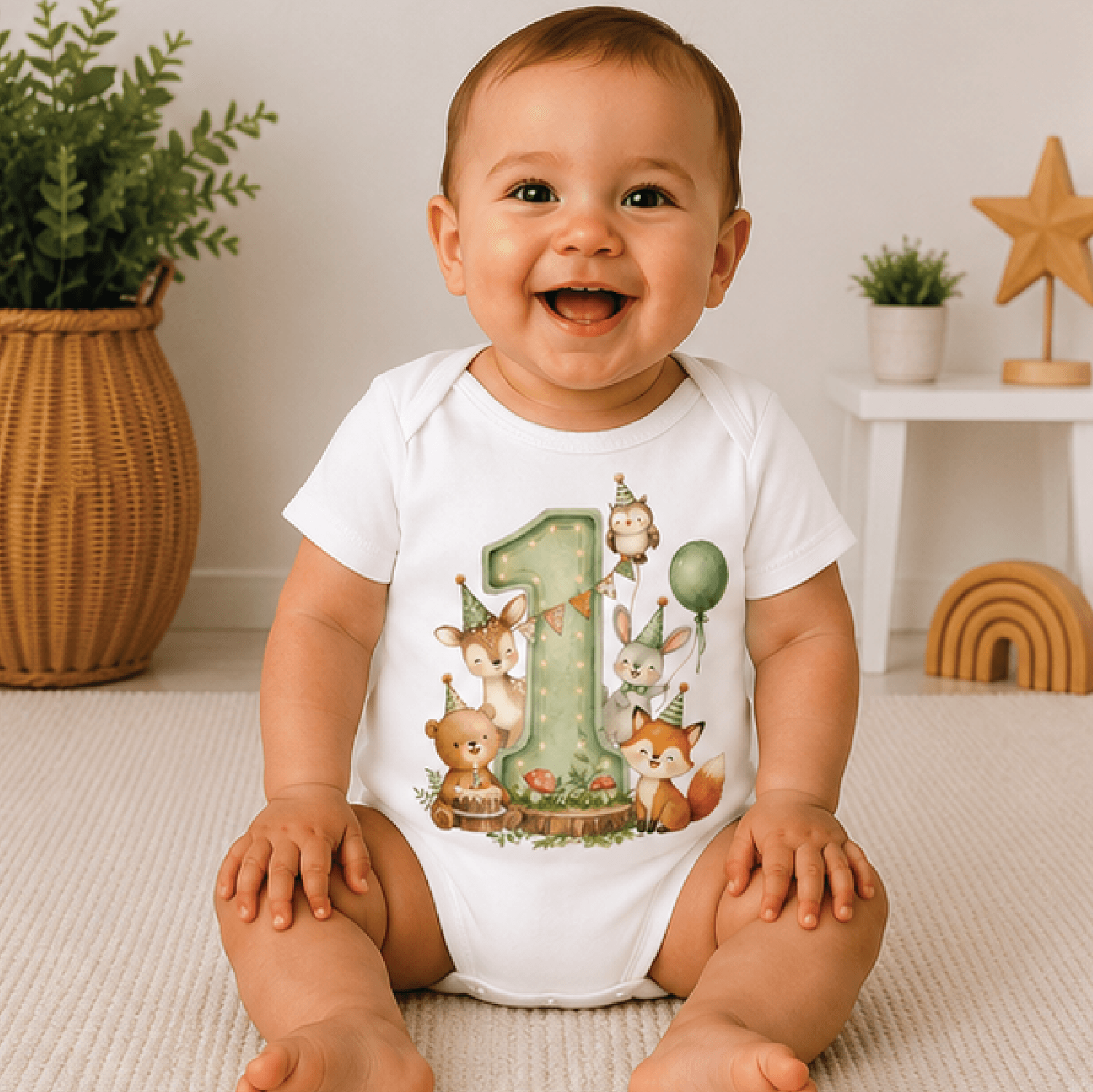 woodland 1st birthday shirt, forest animals first birthday tee, personalized one birthday boy shirt, toddler party outfi
