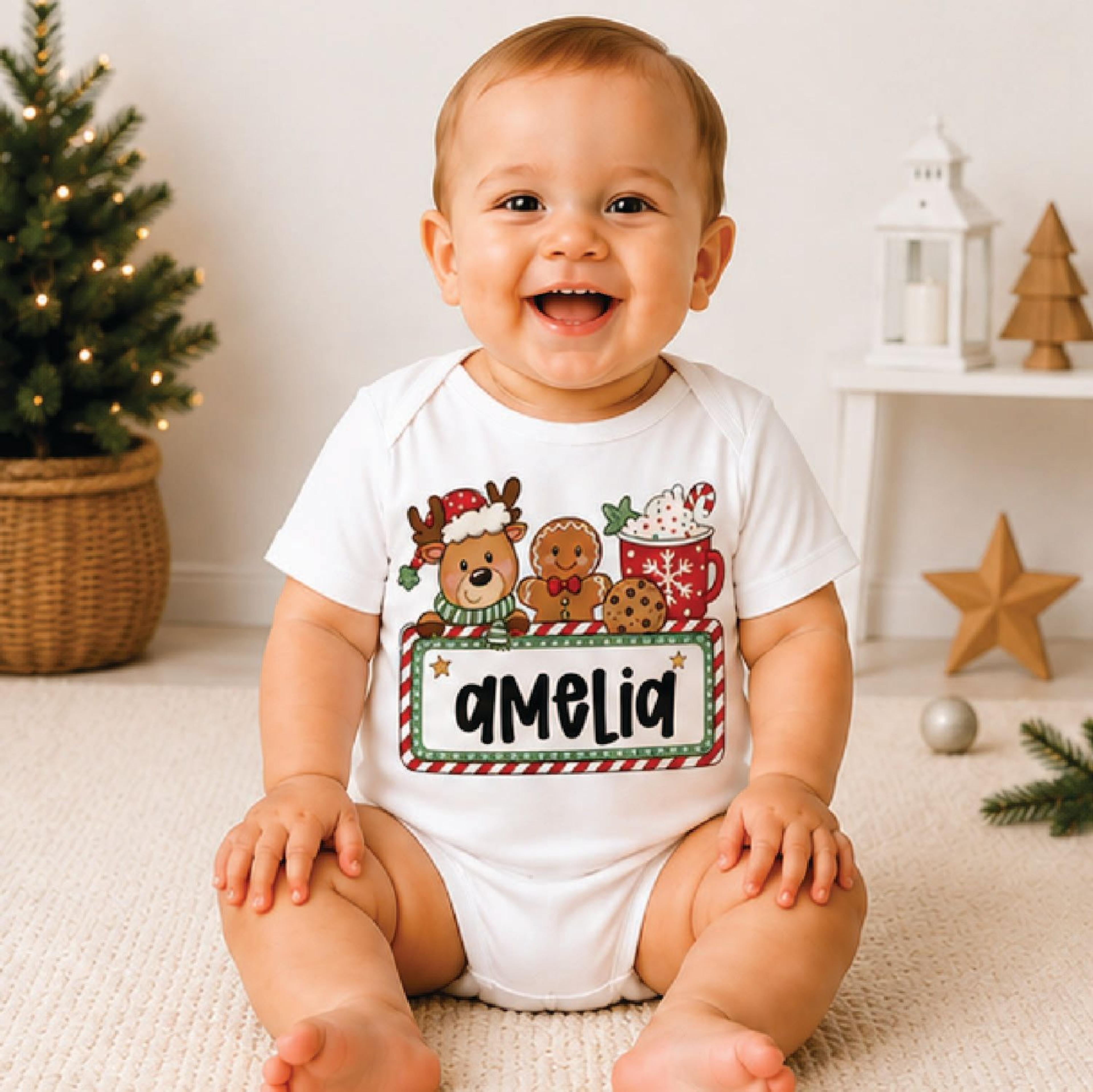 personalized christmas cocoa kids shirt, custom name gingerbread reindeer tee, hot chocolate toddler christmas outfit