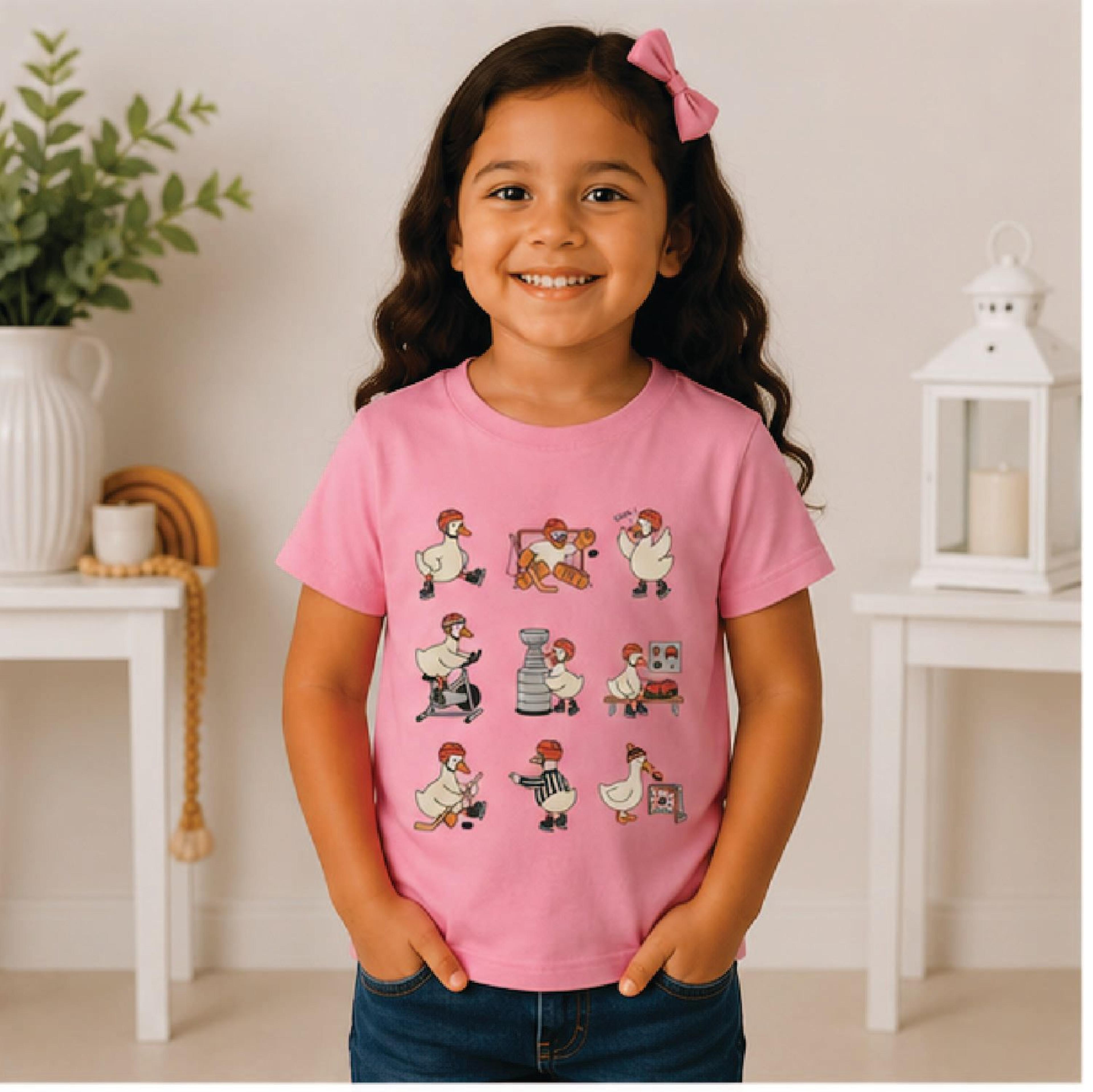 hockey ducks toddler shirt, funny goose hockey kids tee, ice hockey boys shirt, cute hockey player gift, sports kids tee