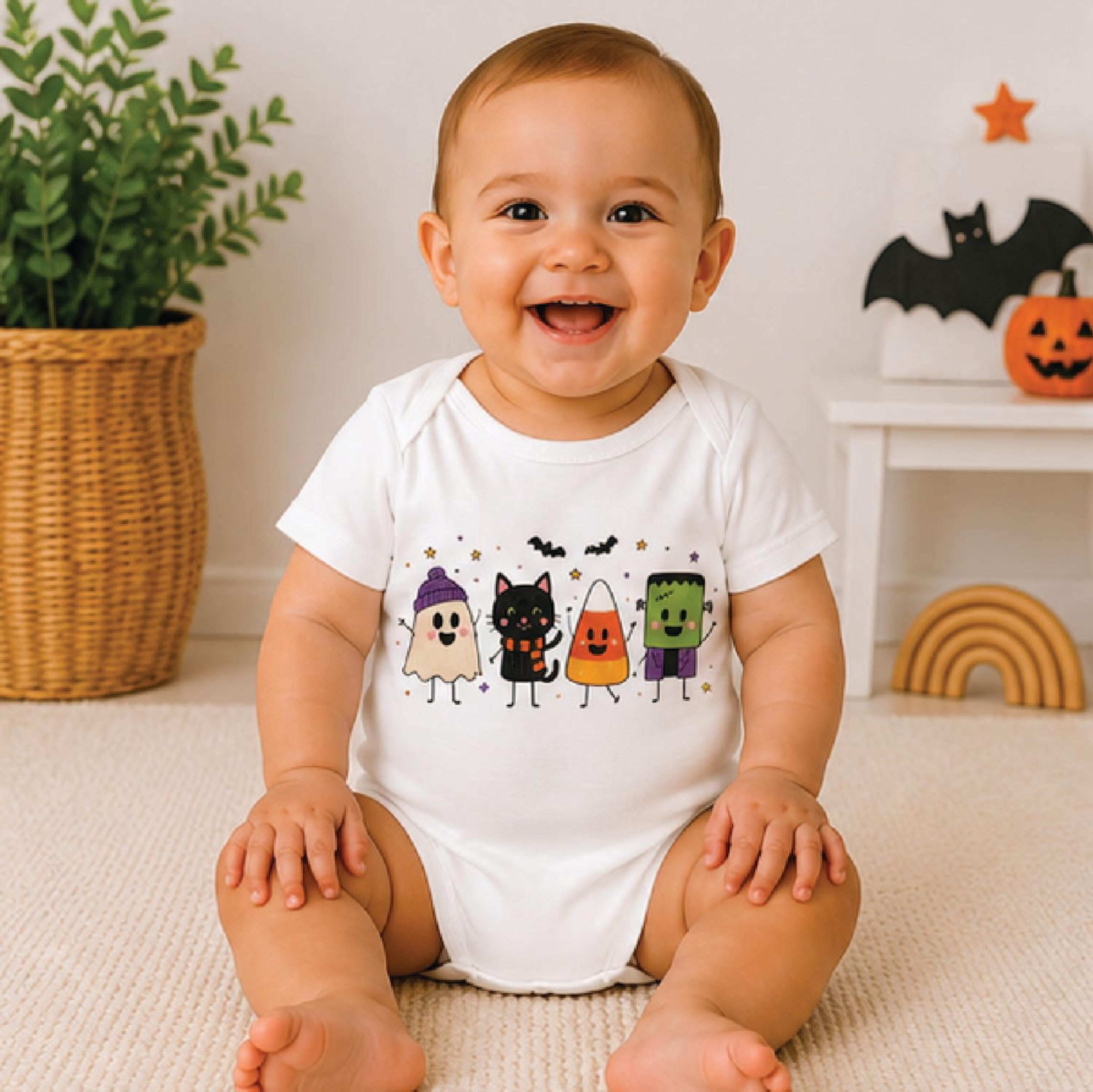 cute halloween kids shirt, ghost cat candy corn frankenstein tee, kawaii spooky squad toddler halloween outfit