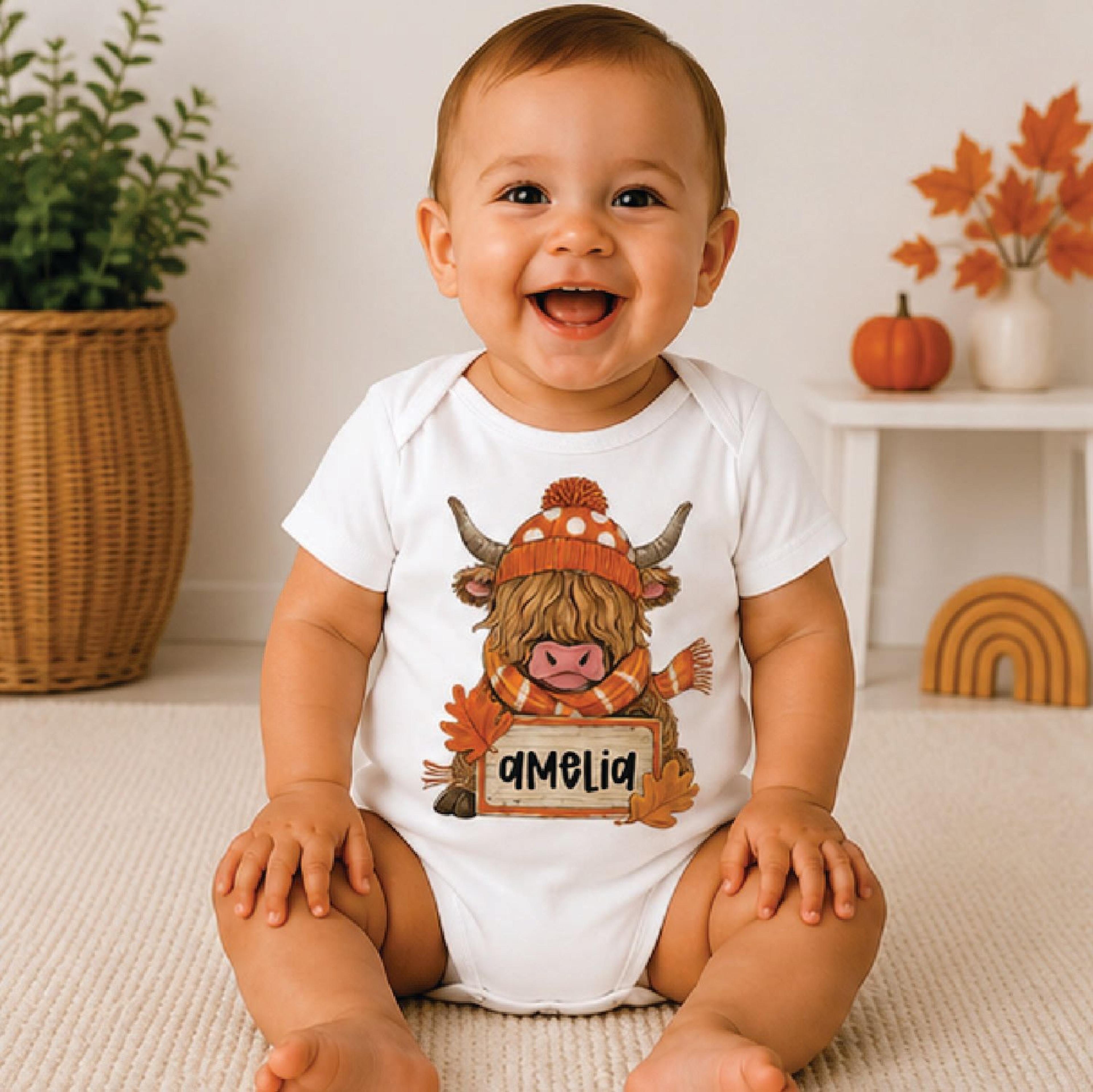 personalized highland cow kids shirt, custom name cow toddler tee, cute western farm shirt, highland cow birthday gift