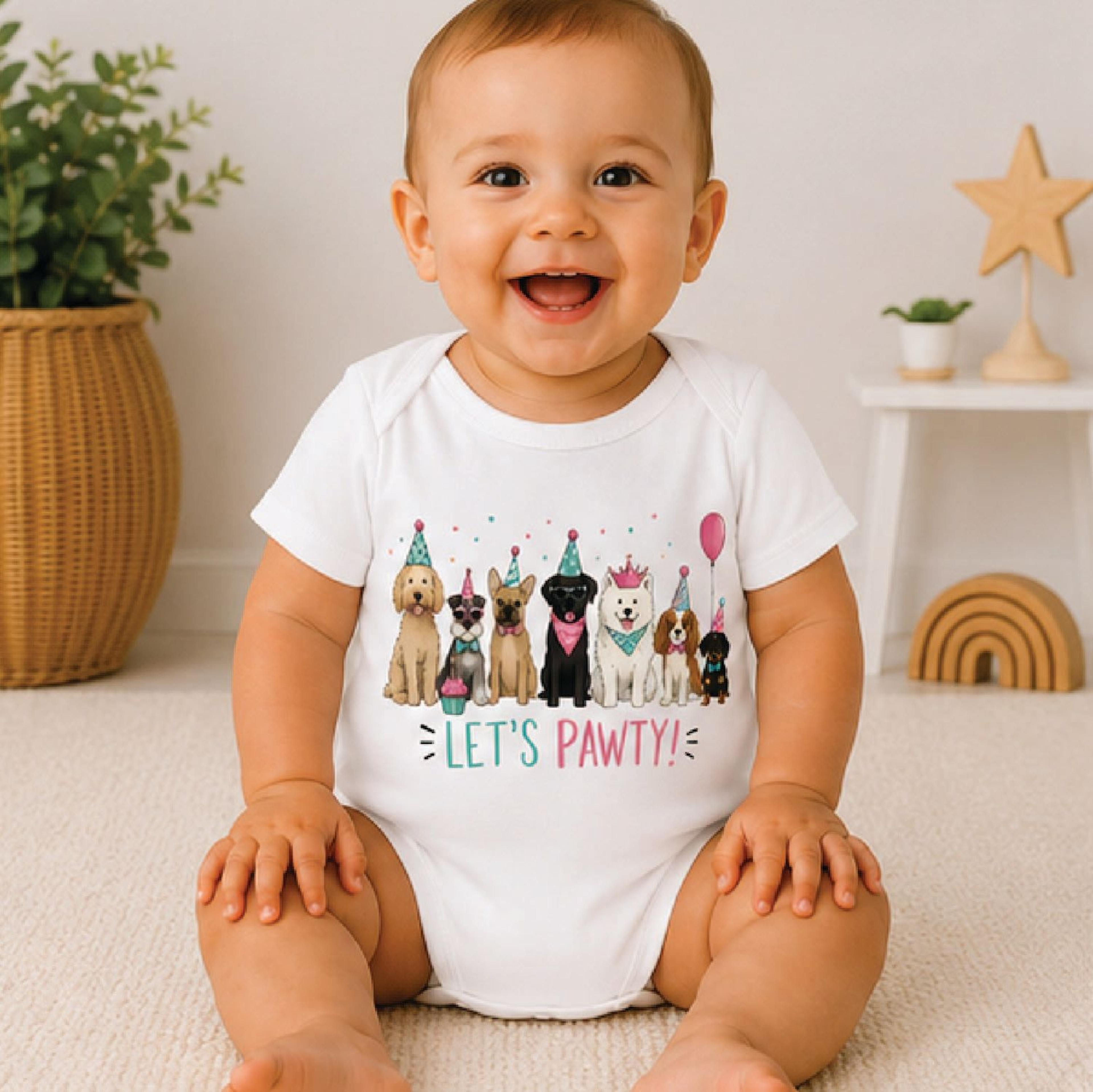 let's pawty dog birthday shirt, funny puppy kids tee, cute dog party toddler shirt, pet lover birthday gift for kids
