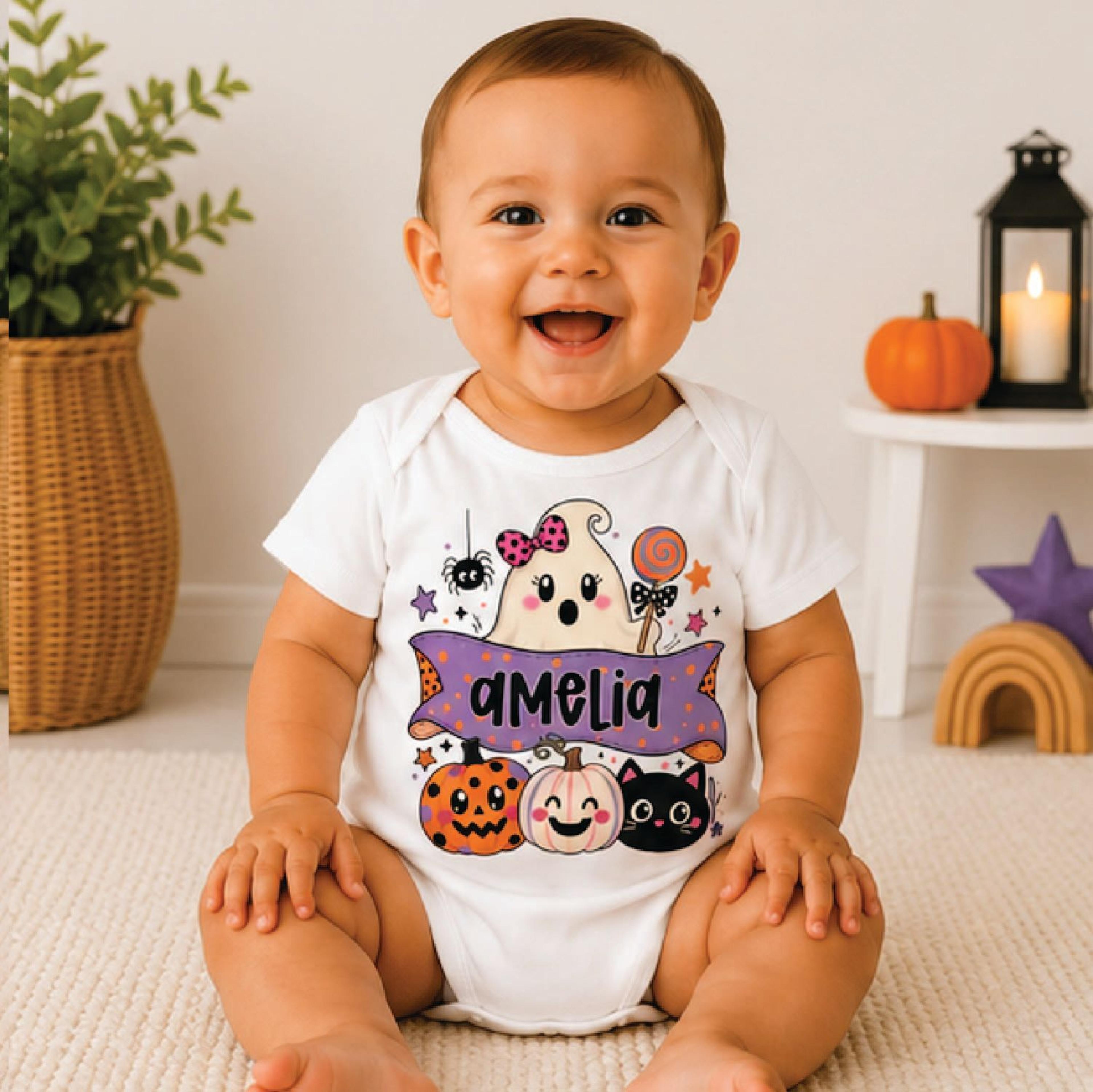 personalized halloween kids shirt, custom name ghost pumpkin toddler tee, cute spooky shirt, trick or treat kids outfit