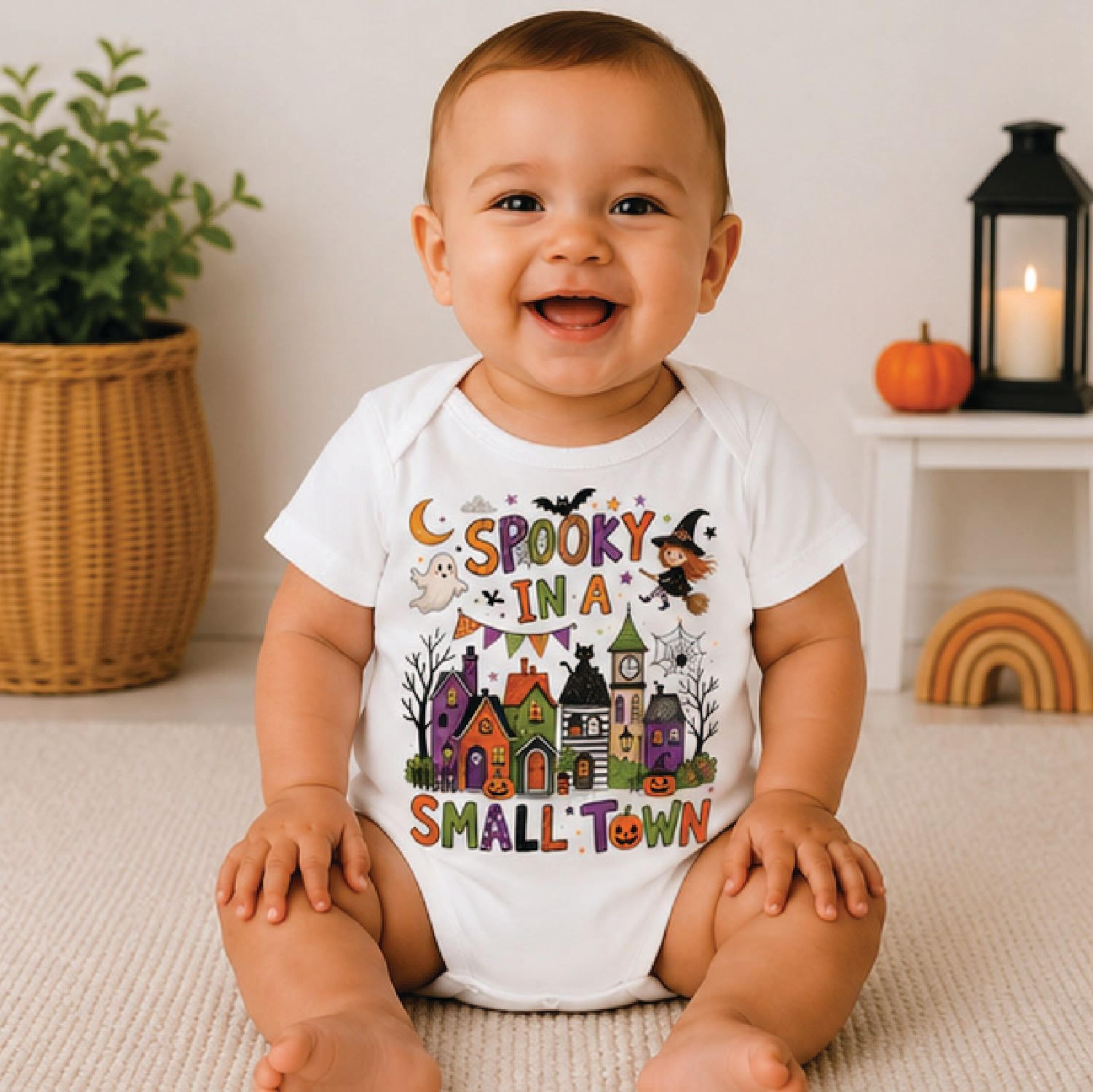 spooky in a small town kids shirt, halloween village toddler tee, witch ghost pumpkin shirt, cute fall halloween outfit