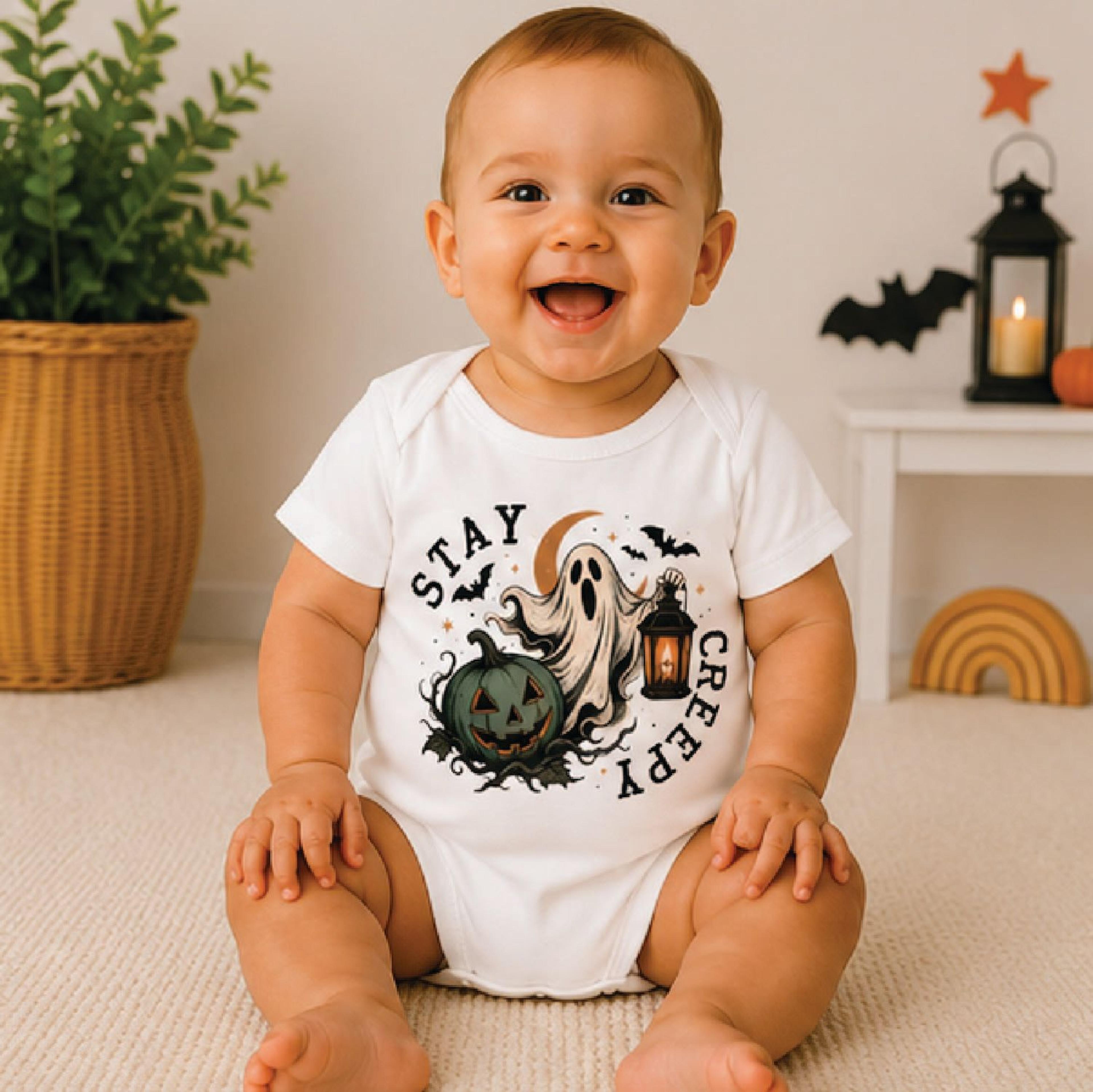 stay creepy toddler halloween shirt, skull pumpkin skeleton kids tee, spooky season shirt, cute gothic halloween outfit