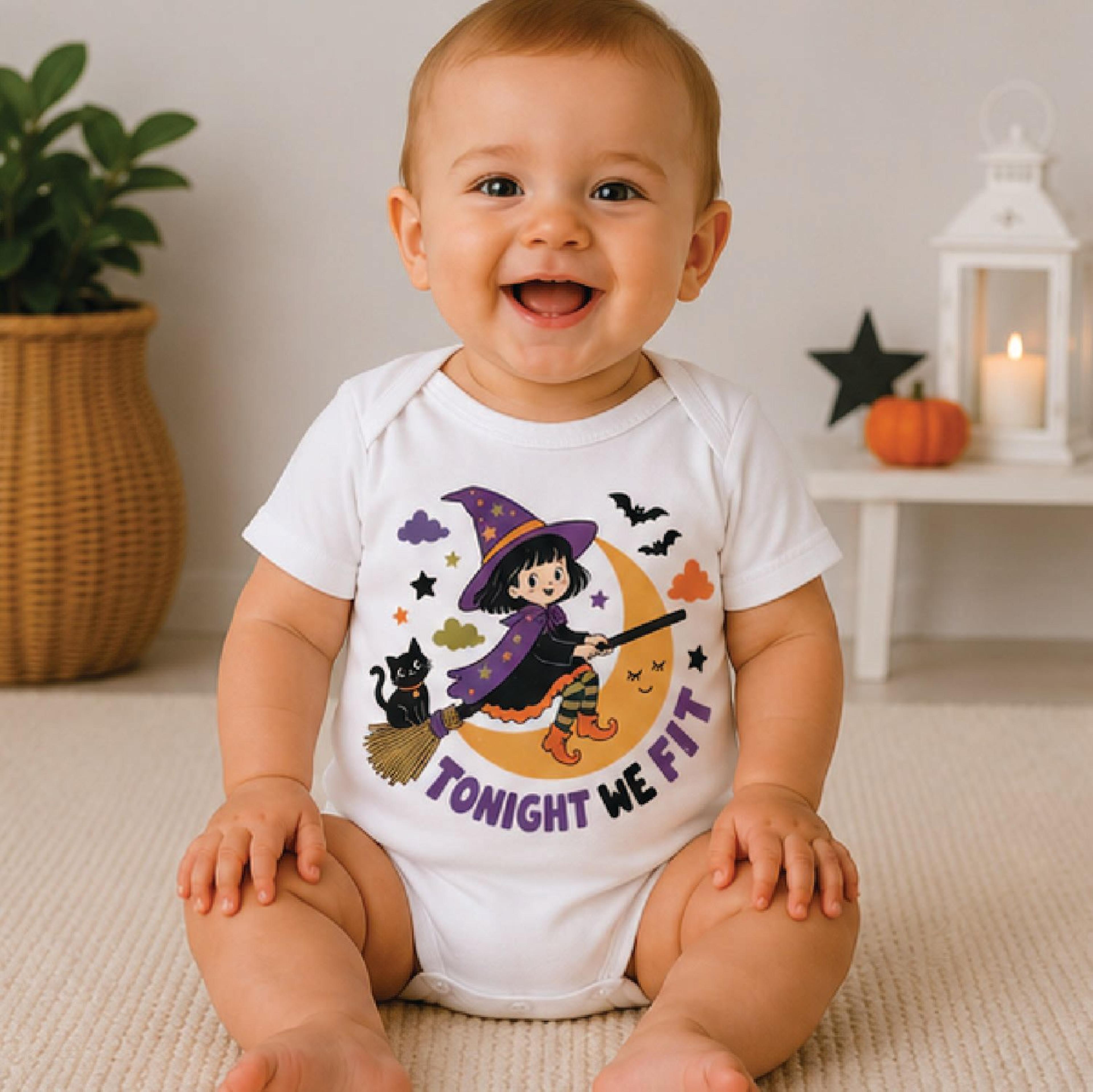 tonight we fit halloween kids shirt, retro witch toddler tee, witch moon baby bodysuit, cute spooky season halloween out