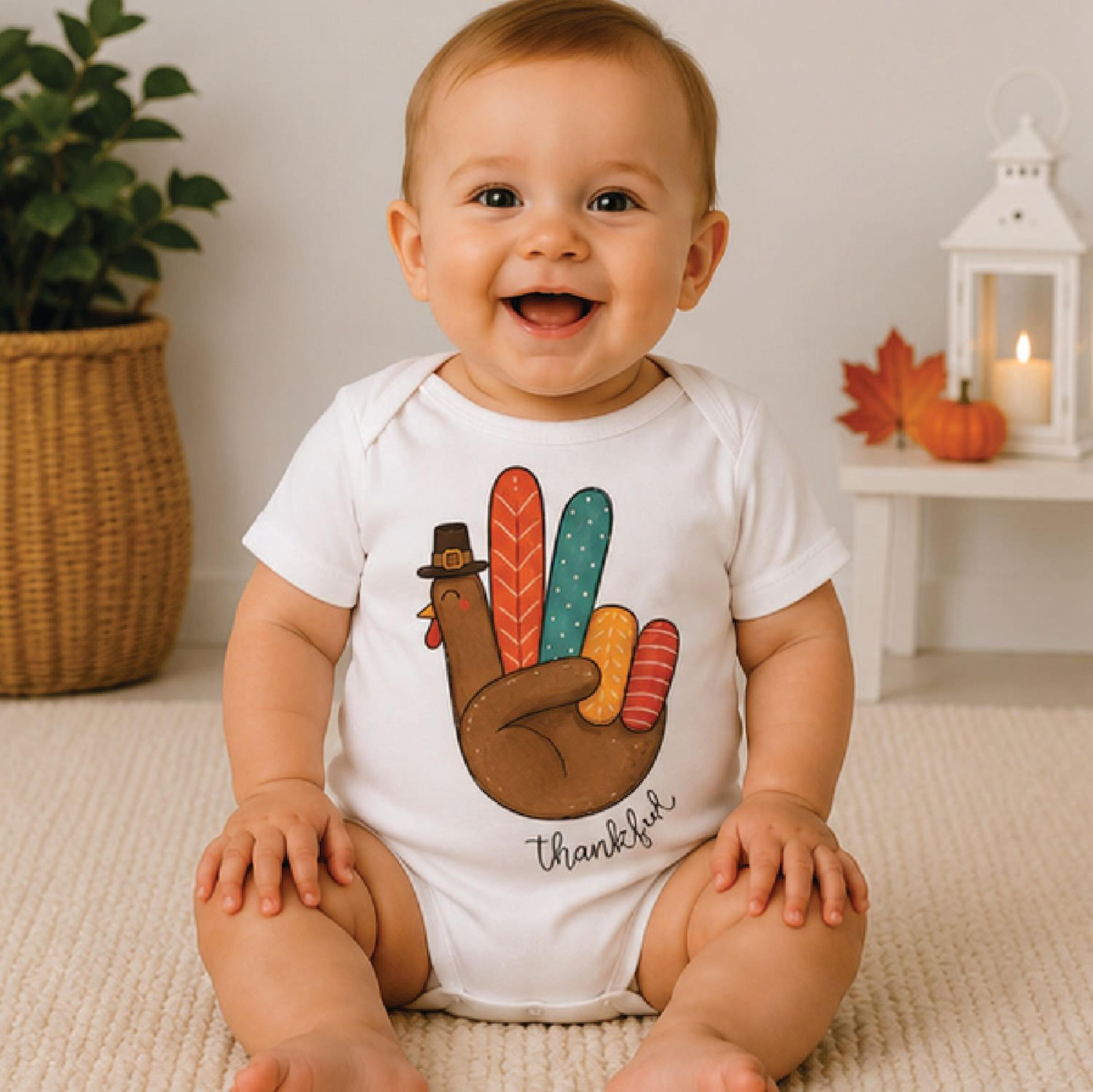 thankful turkey kids shirt, cute thanksgiving toddler tee, peace sign turkey baby bodysuit, fall turkey day outfit