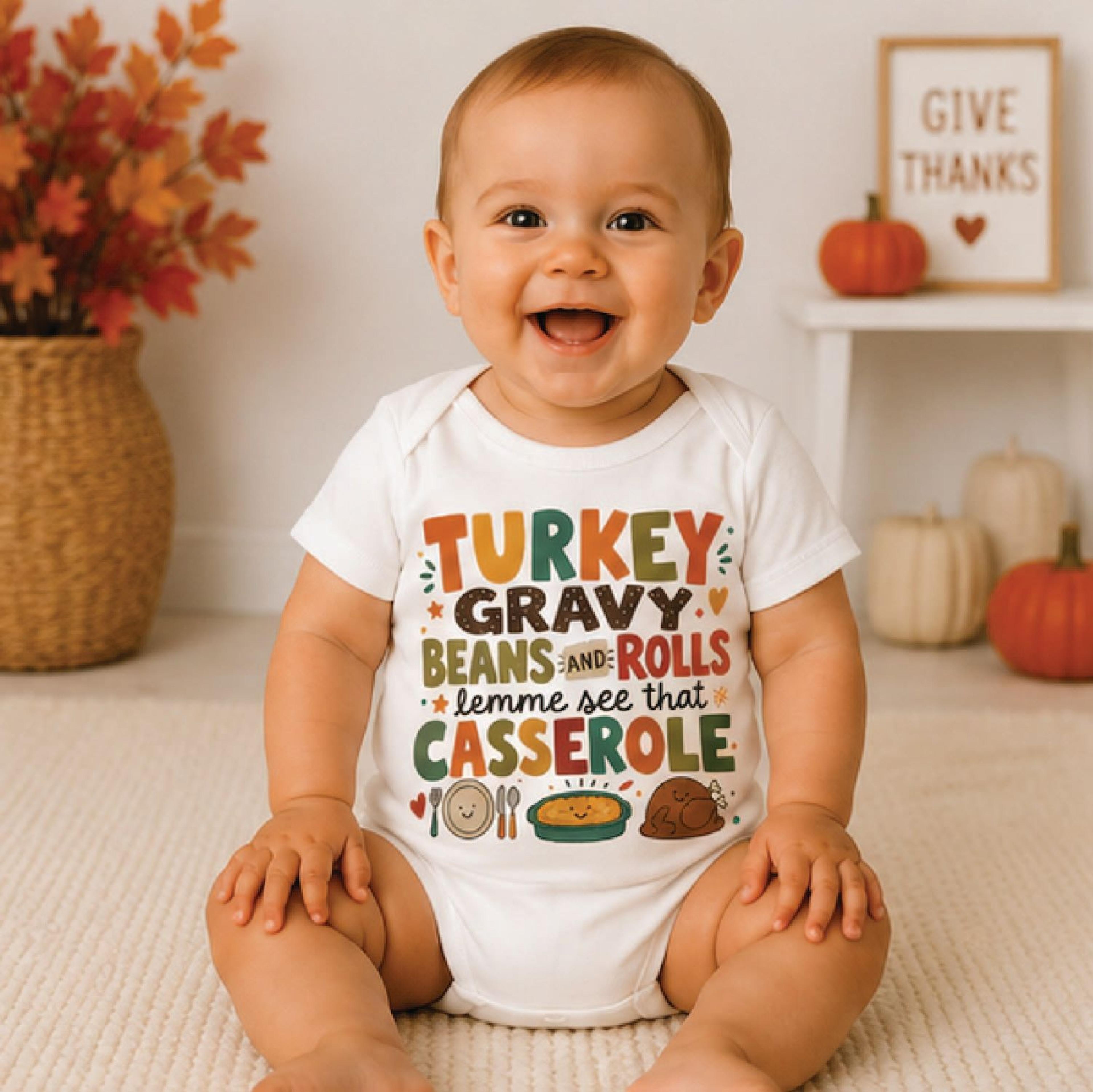 turkey gravy casserole toddler shirt, funny thanksgiving kids tee, cute turkey food shirt, fall baby bodysuit gift