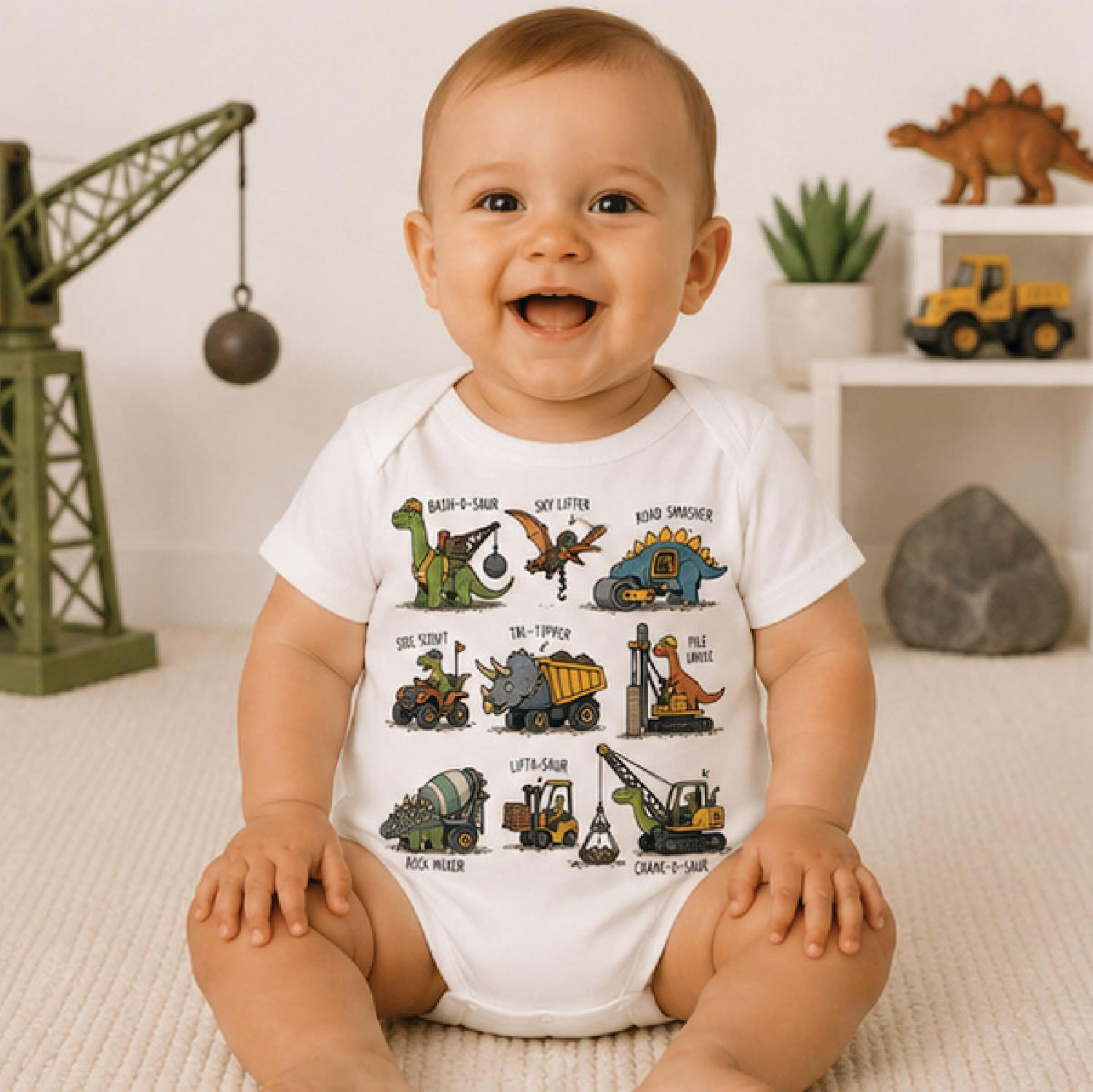 dinosaur construction toddler shirt, dino truck kids tee, excavator crane shirt, construction birthday gift