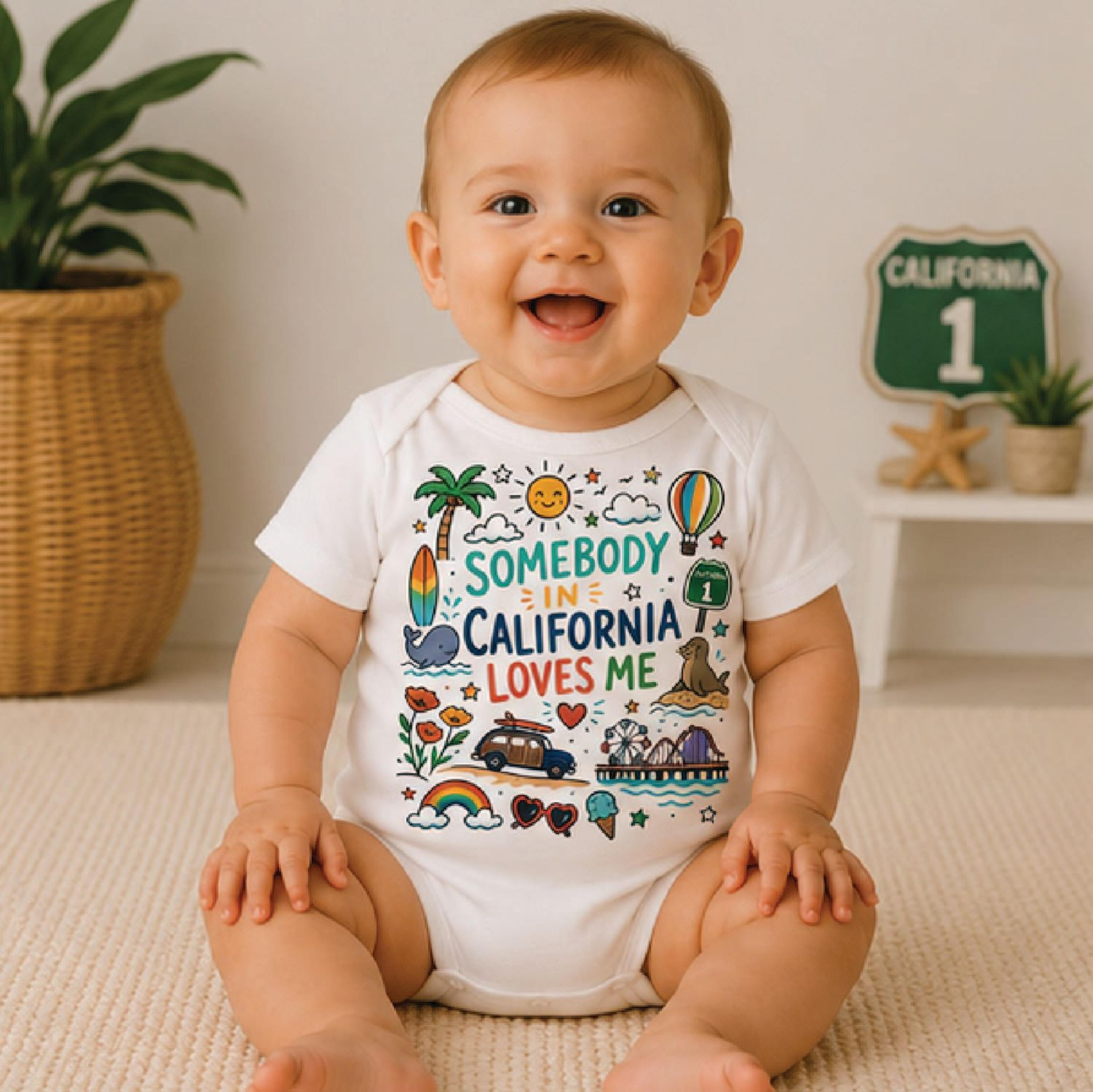 somebody in california loves me baby bodysuit, california baby onesie, long distance family gift, newborn baby outfit