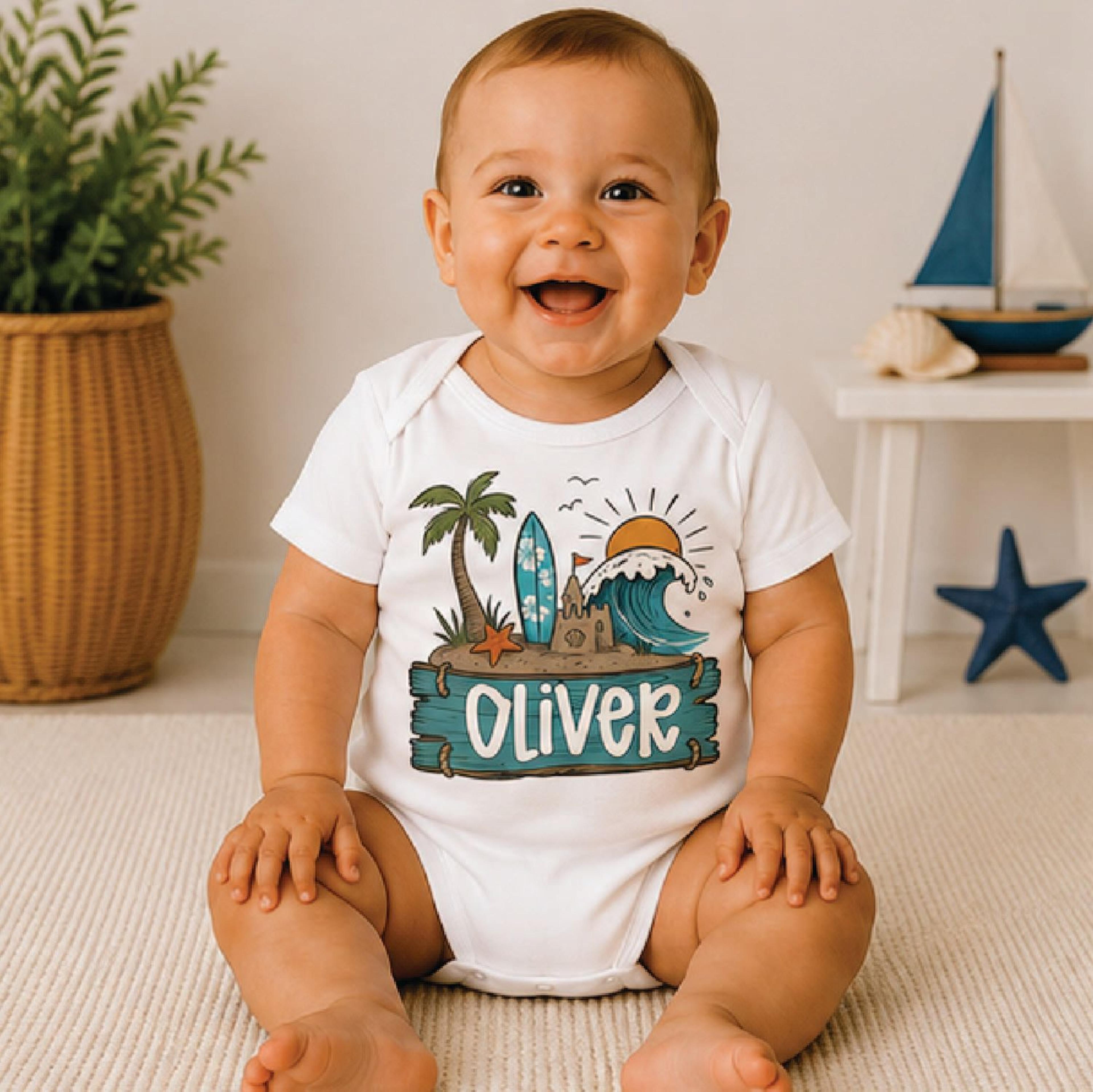 personalized beach toddler shirt, custom name summer kids tee, cute ocean beach shirt, vacation outfit for boys girls