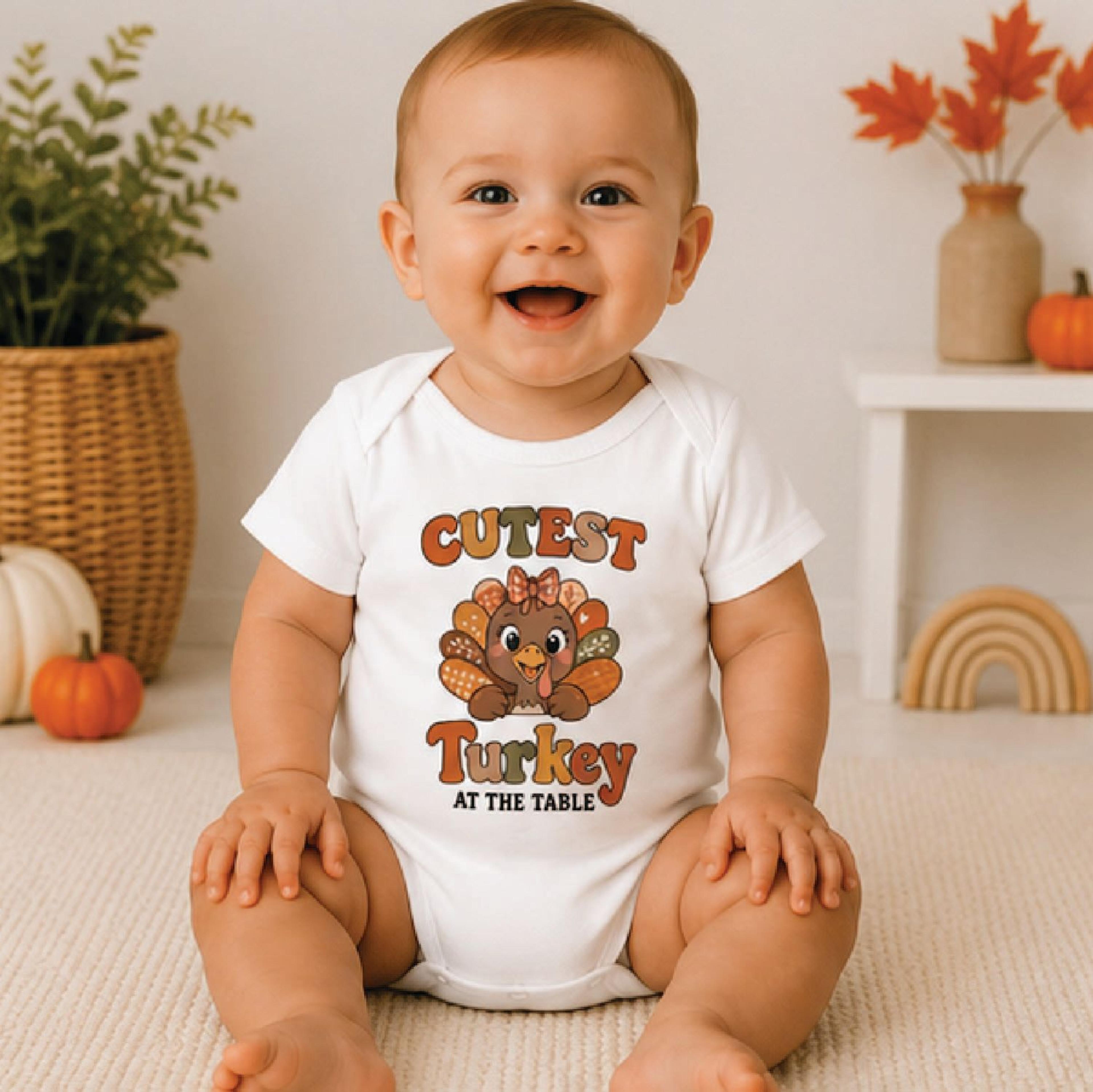 cutest turkey at the table shirt, thanksgiving toddler tee, cute turkey kids shirt, fall thanksgiving outfit for kids