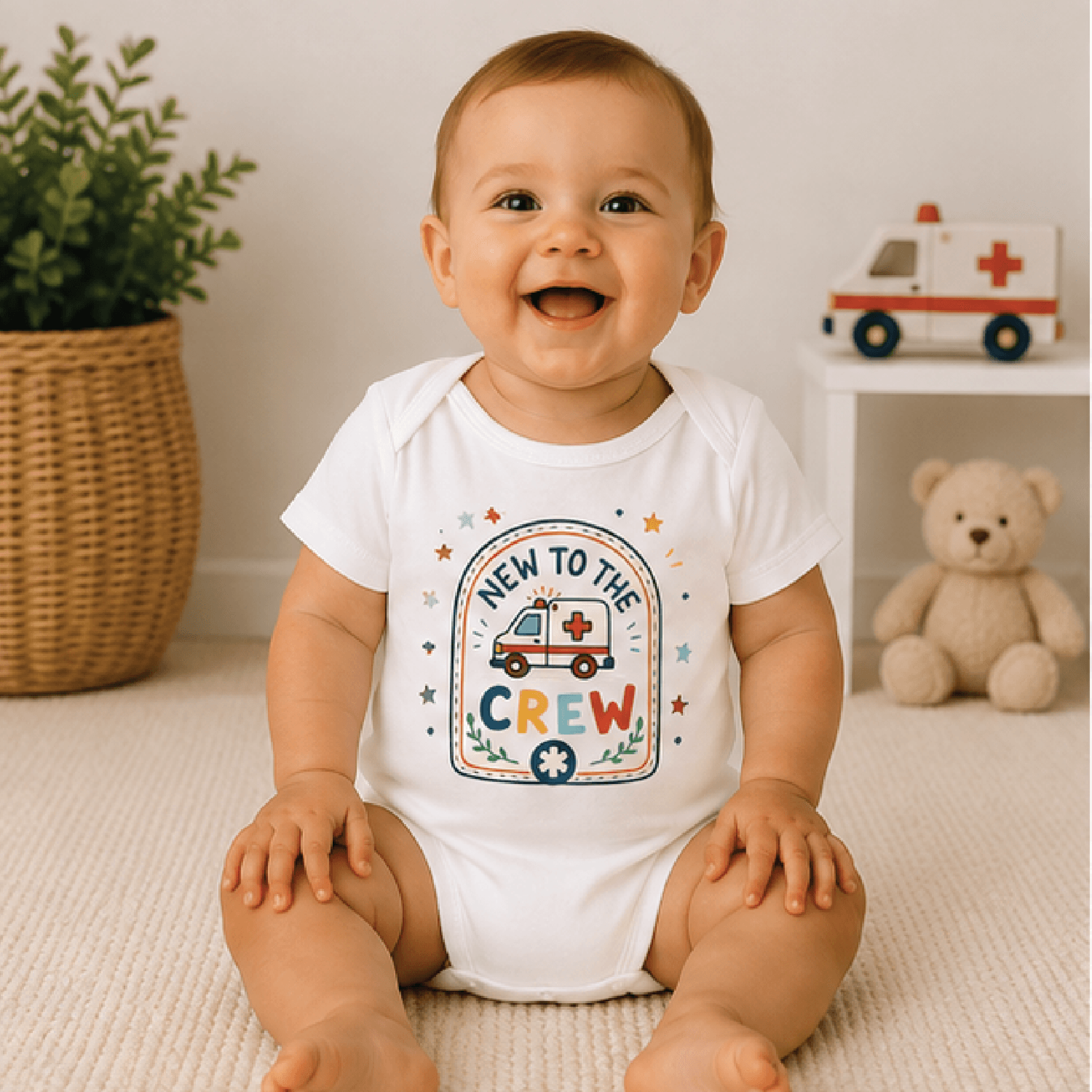 new to the crew baby bodysuit, ems baby onesie, paramedic emt newborn outfit, first responder baby shower gift