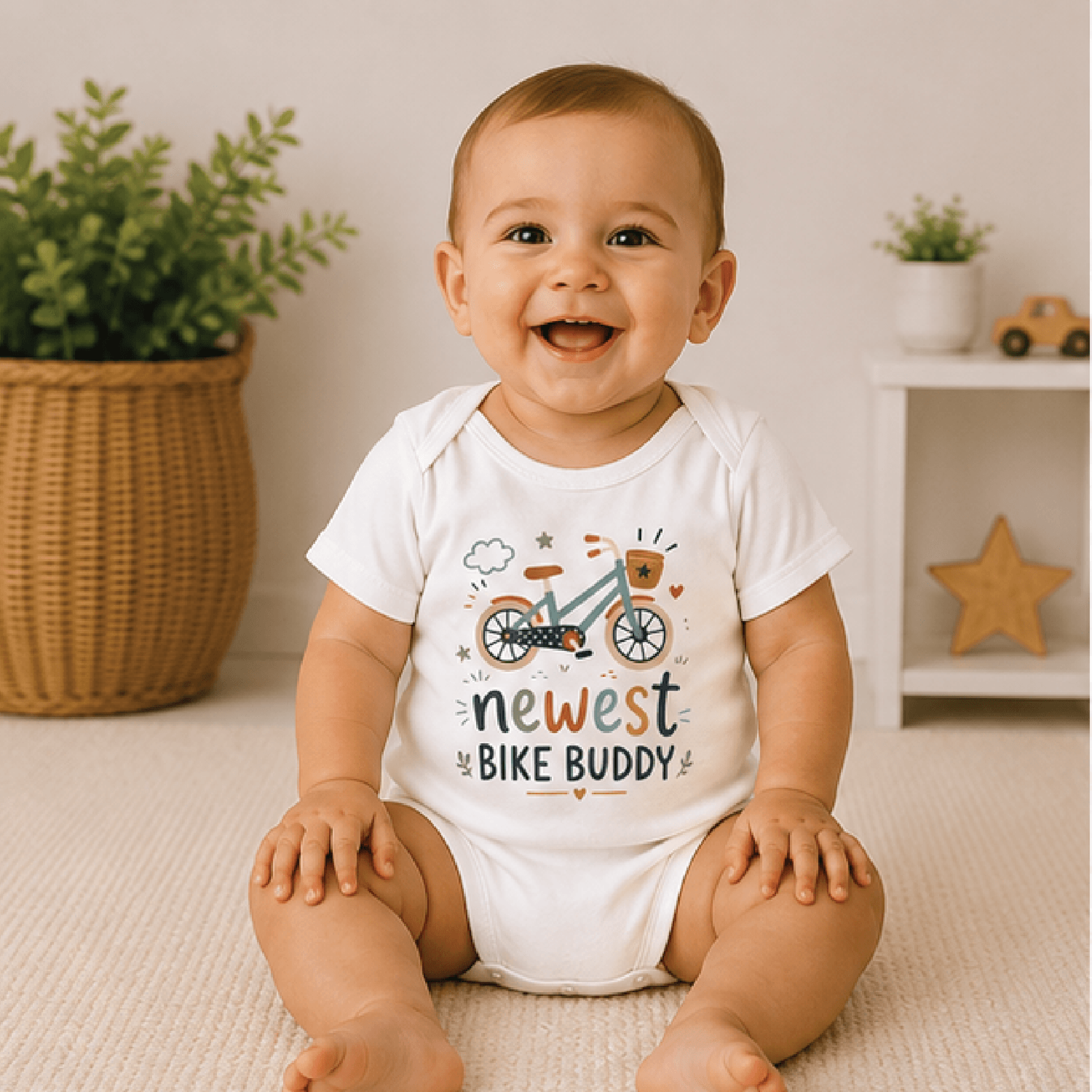 newest bike buddy baby bodysuit, bicycle baby onesie, cycling newborn outfit, bike lover baby shower gift