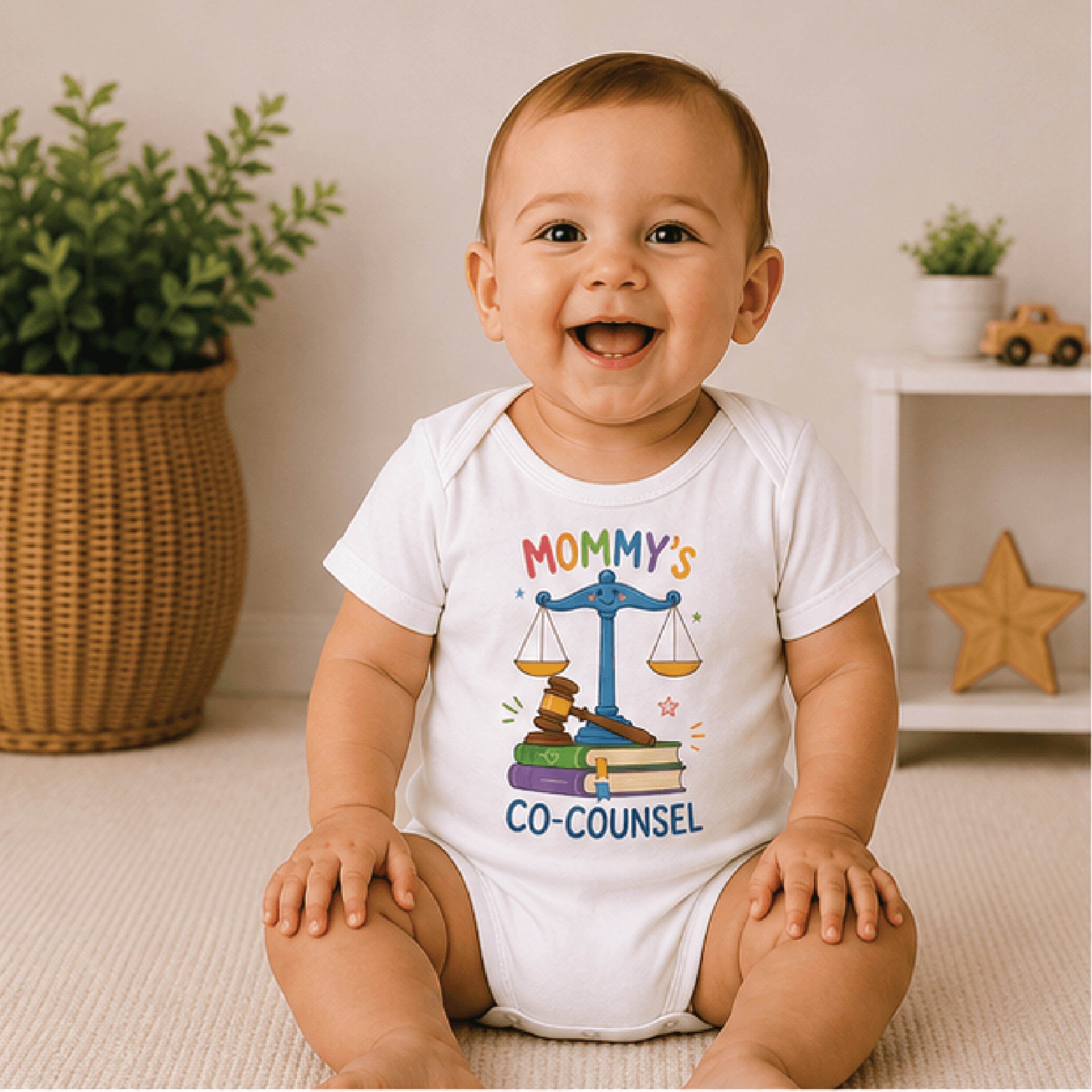 mommy's co counsel baby bodysuit, lawyer mom baby onesie, attorney newborn outfit, cute legal baby shower gift