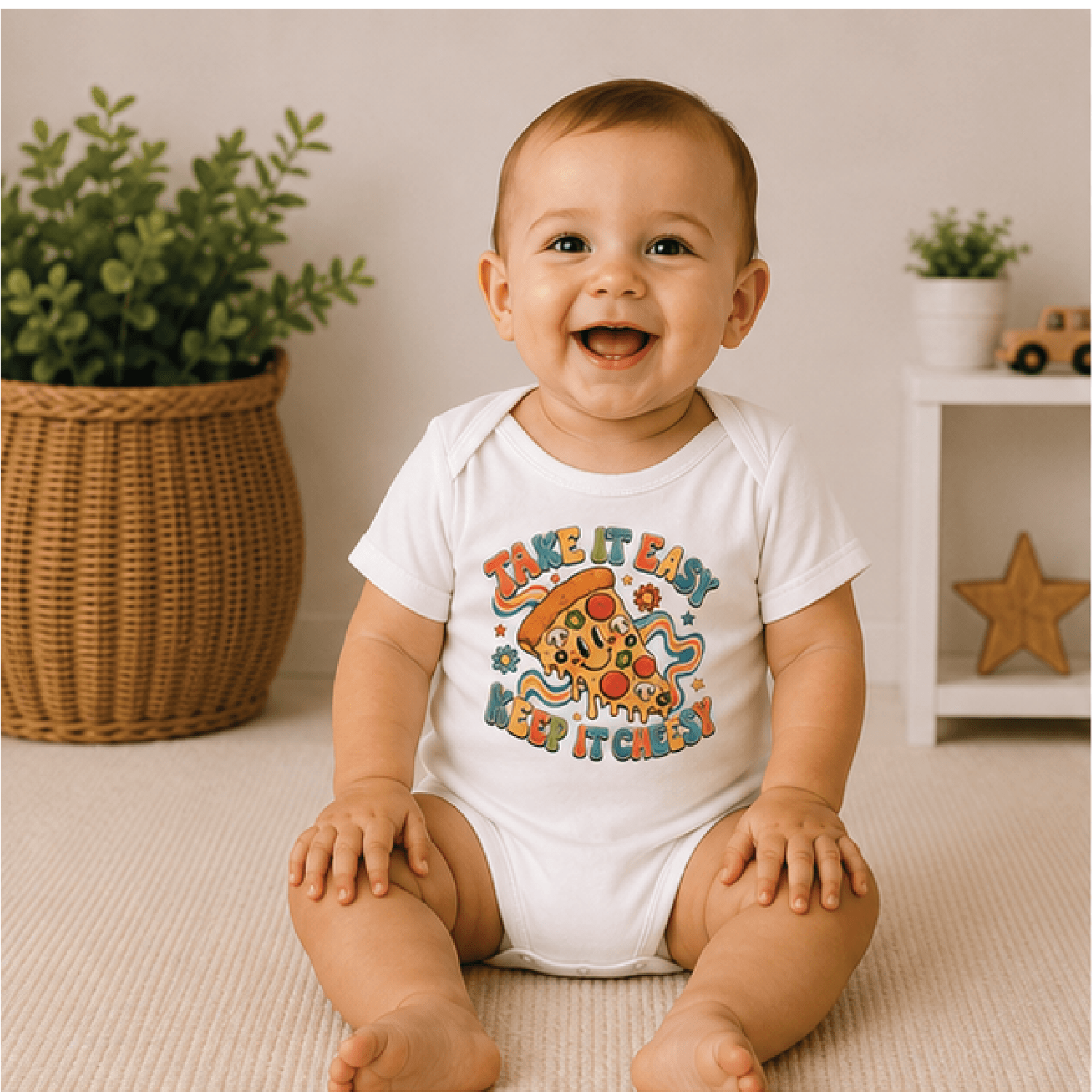 take it easy keep it cheesy baby bodysuit, funny cheese baby onesie, cute foodie newborn outfit, baby shower gift