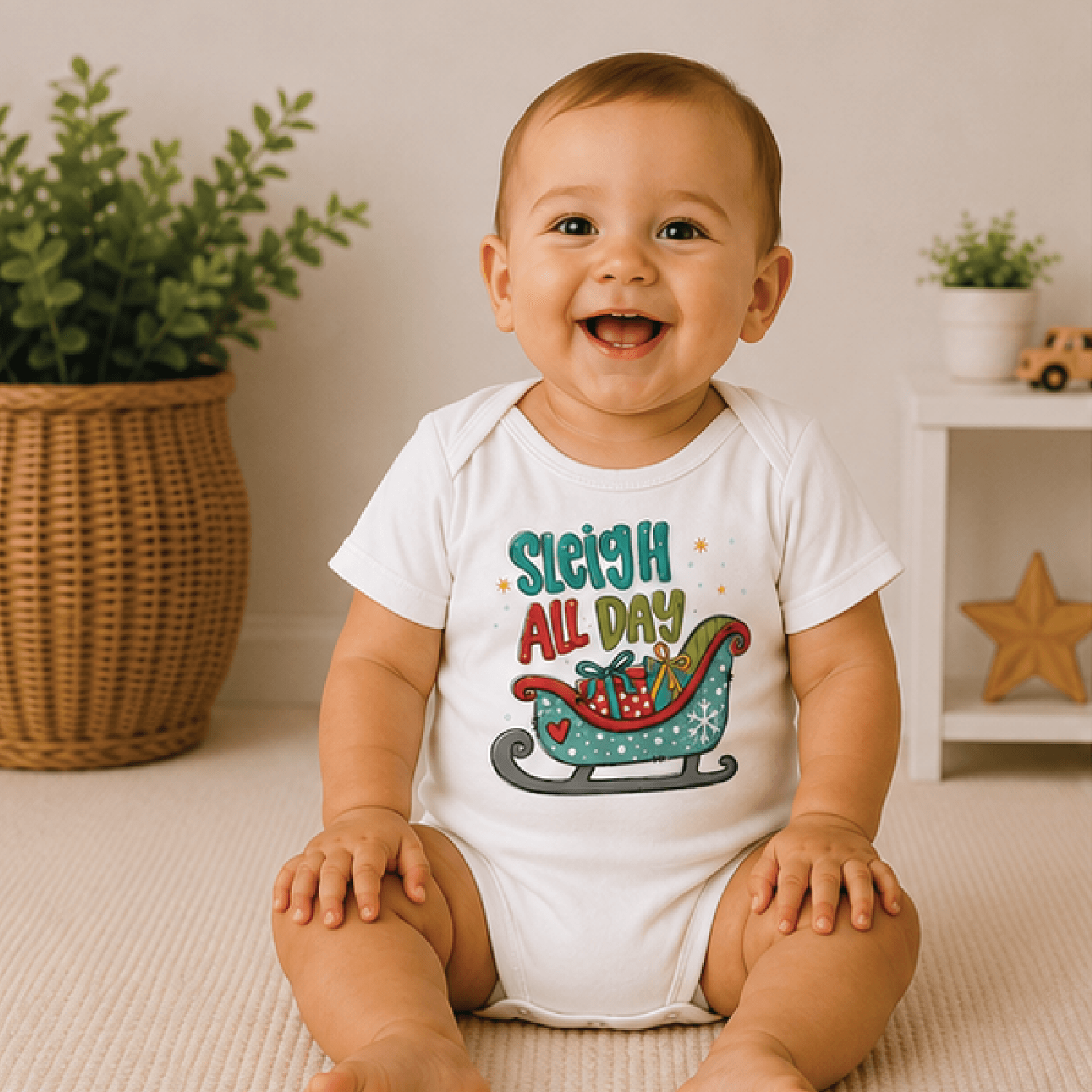 sleigh all day toddler shirt, christmas kids tee, cute holiday shirt, festive santa sleigh christmas outfit for kids