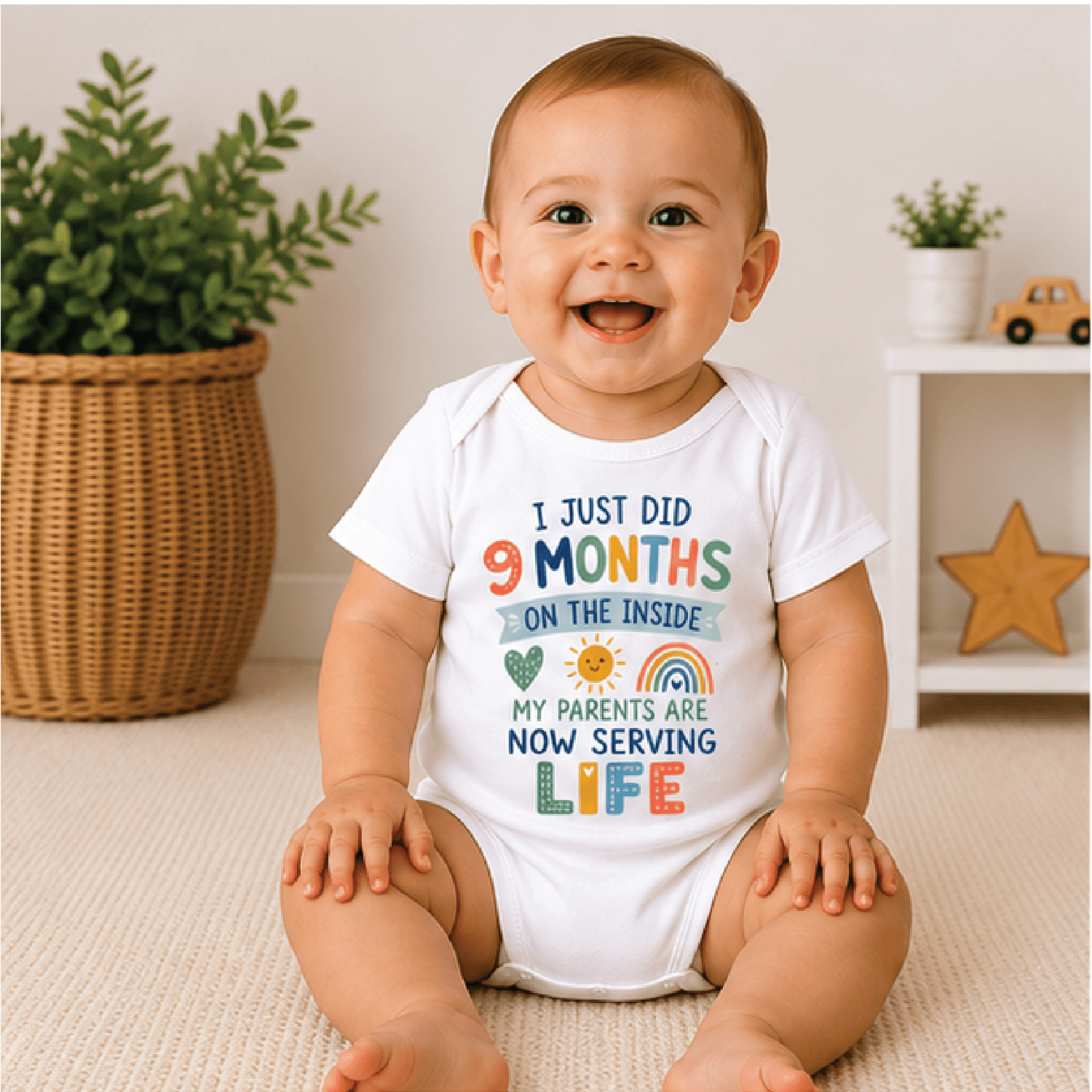 i just did 9 months baby bodysuit, funny newborn onesie, parents serving life outfit, new mom baby shower gift