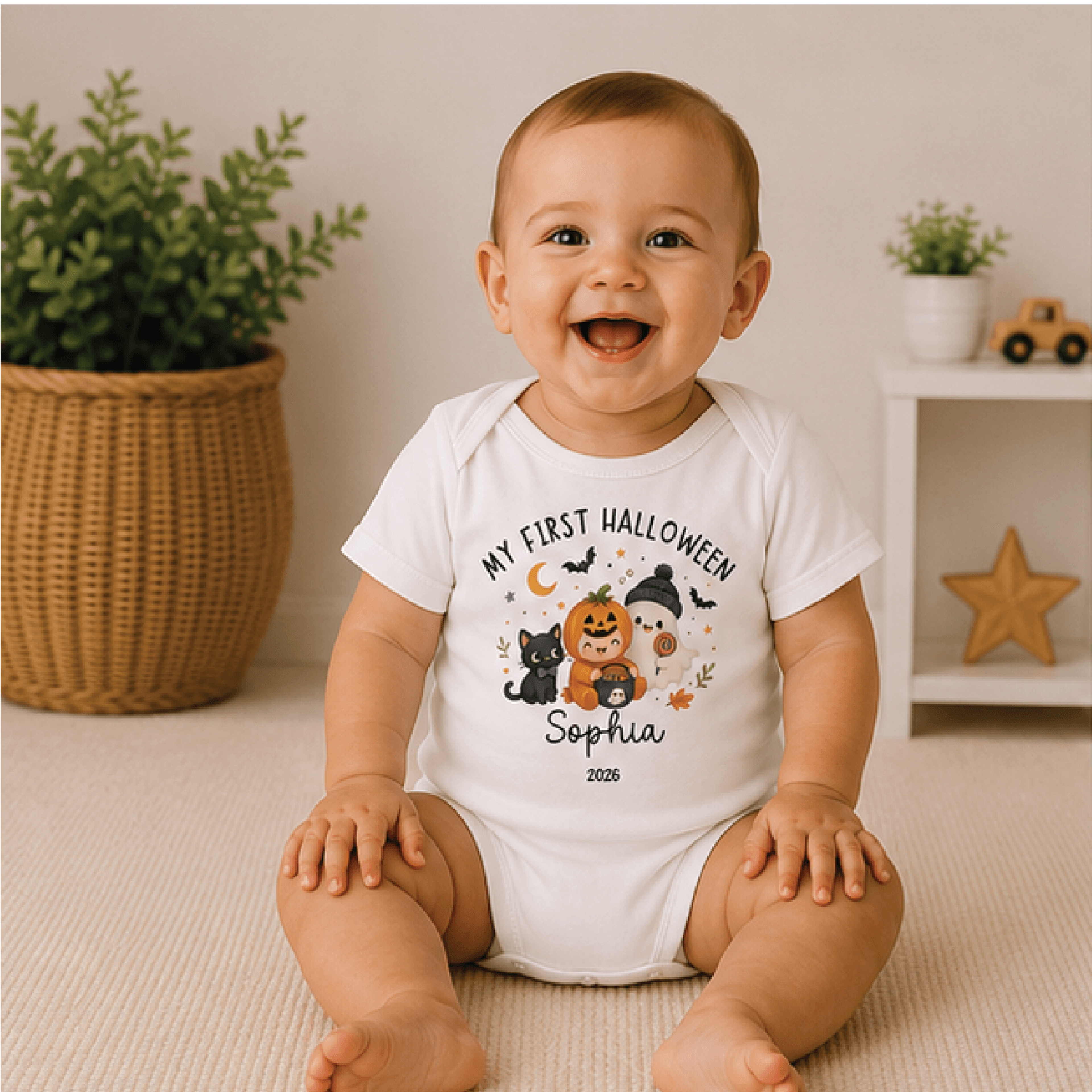 personalized my first halloween baby bodysuit, custom name halloween onesie, baby first halloween outfit, spooky baby gi