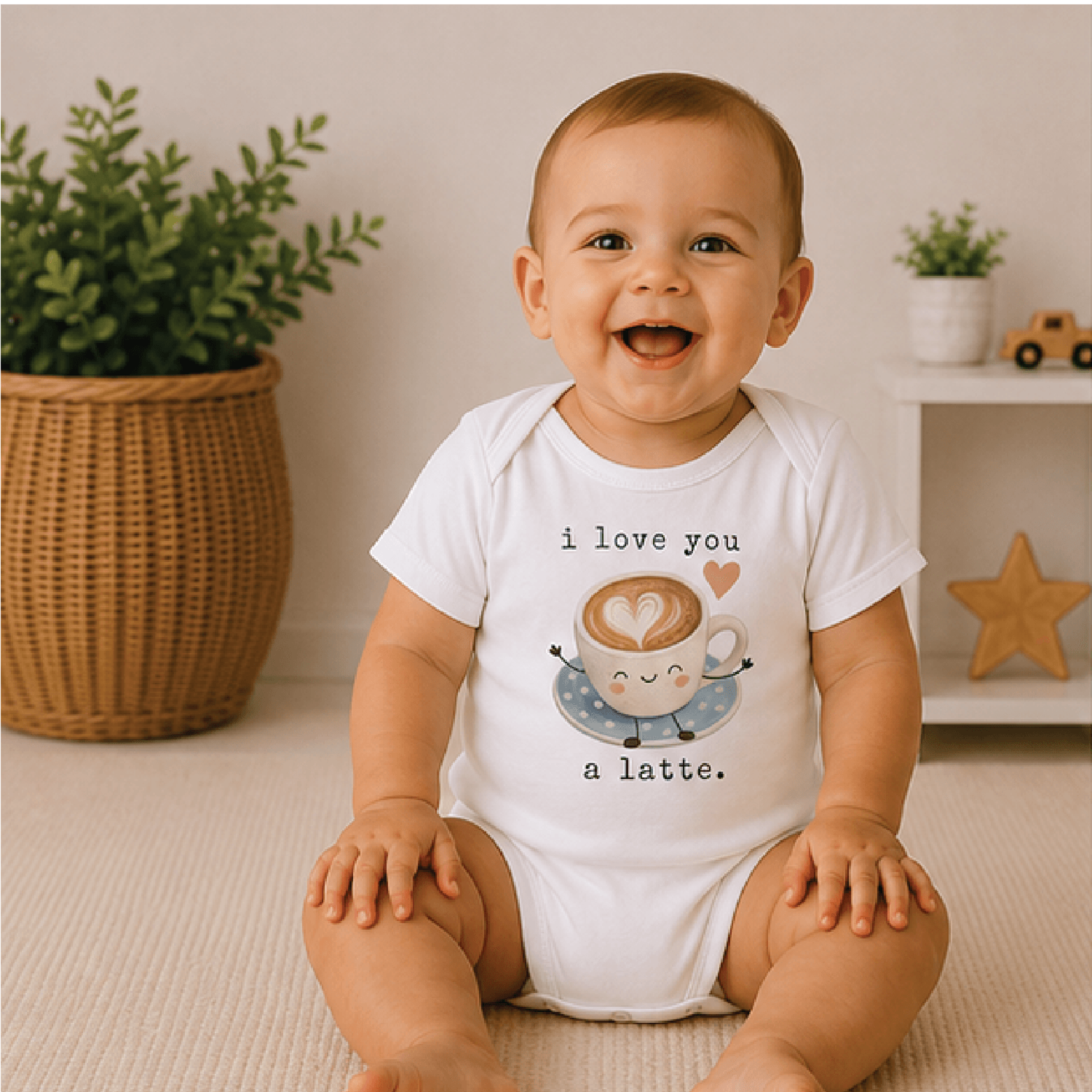i love you a latte baby bodysuit, cute coffee baby onesie, coffee lover newborn outfit, new baby shower gift