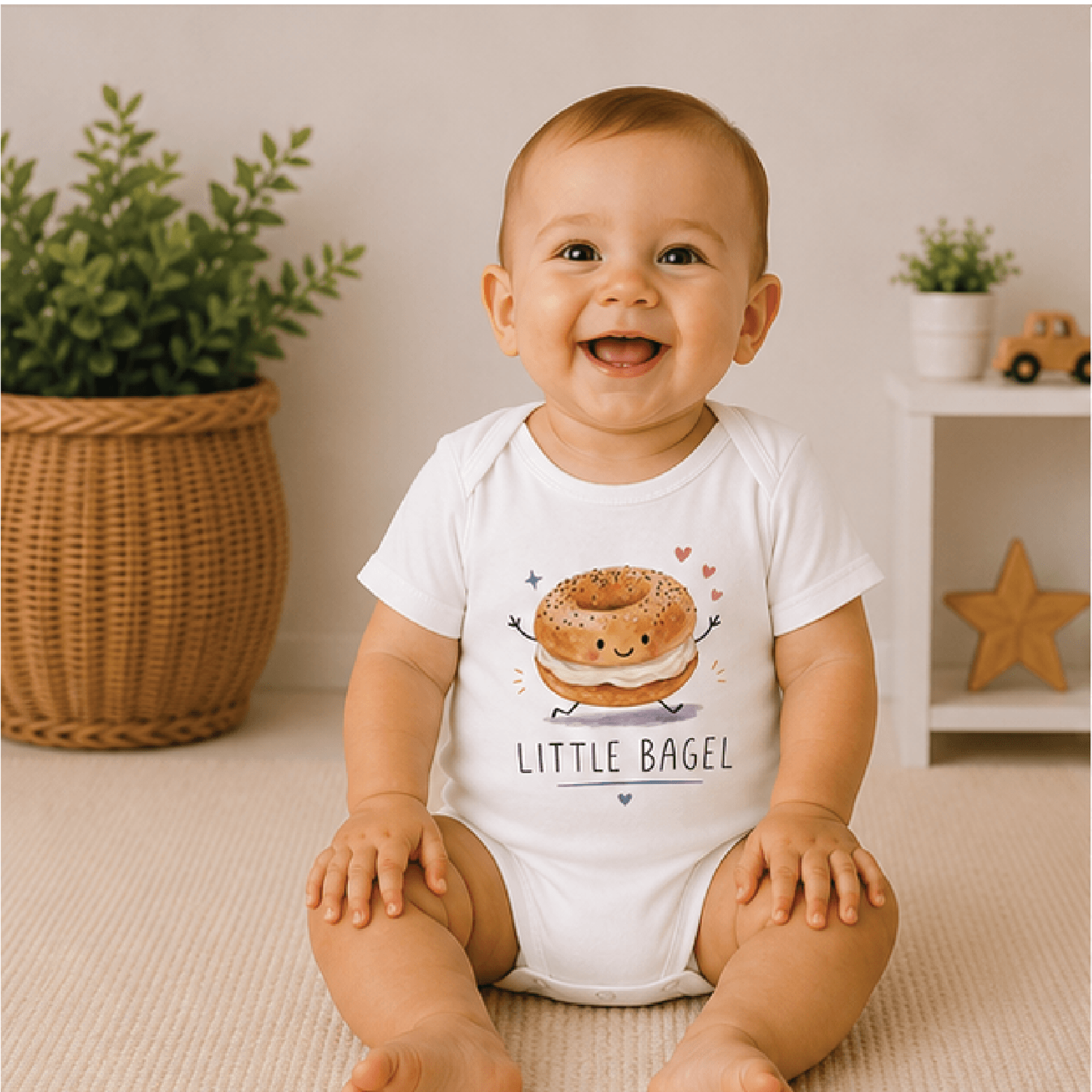 little bagel baby bodysuit, cute foodie baby onesie, funny bagel newborn outfit, breakfast lover baby shower gift