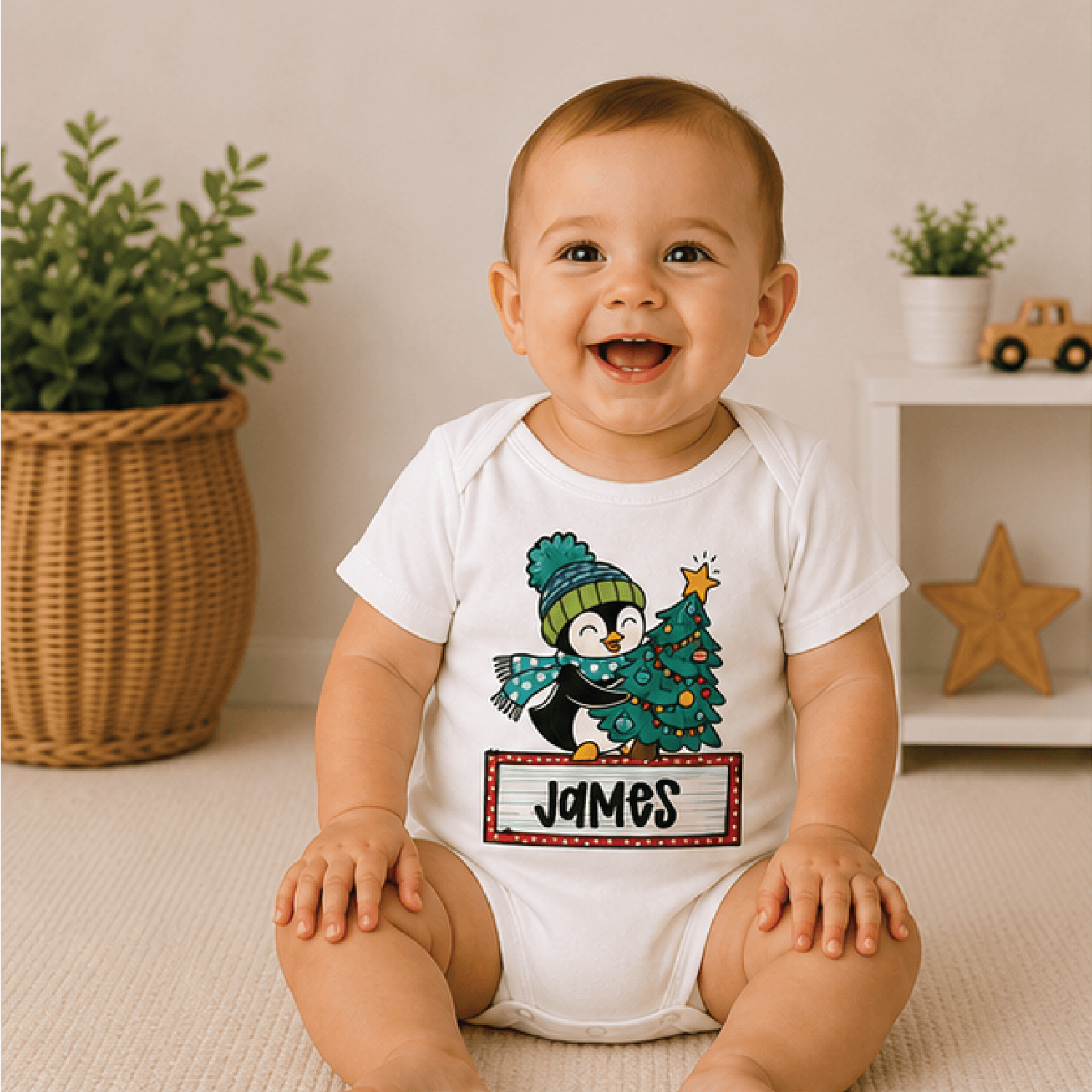 personalized penguin christmas shirt, custom name toddler tee, cute holiday penguin kids shirt, christmas gift for kids