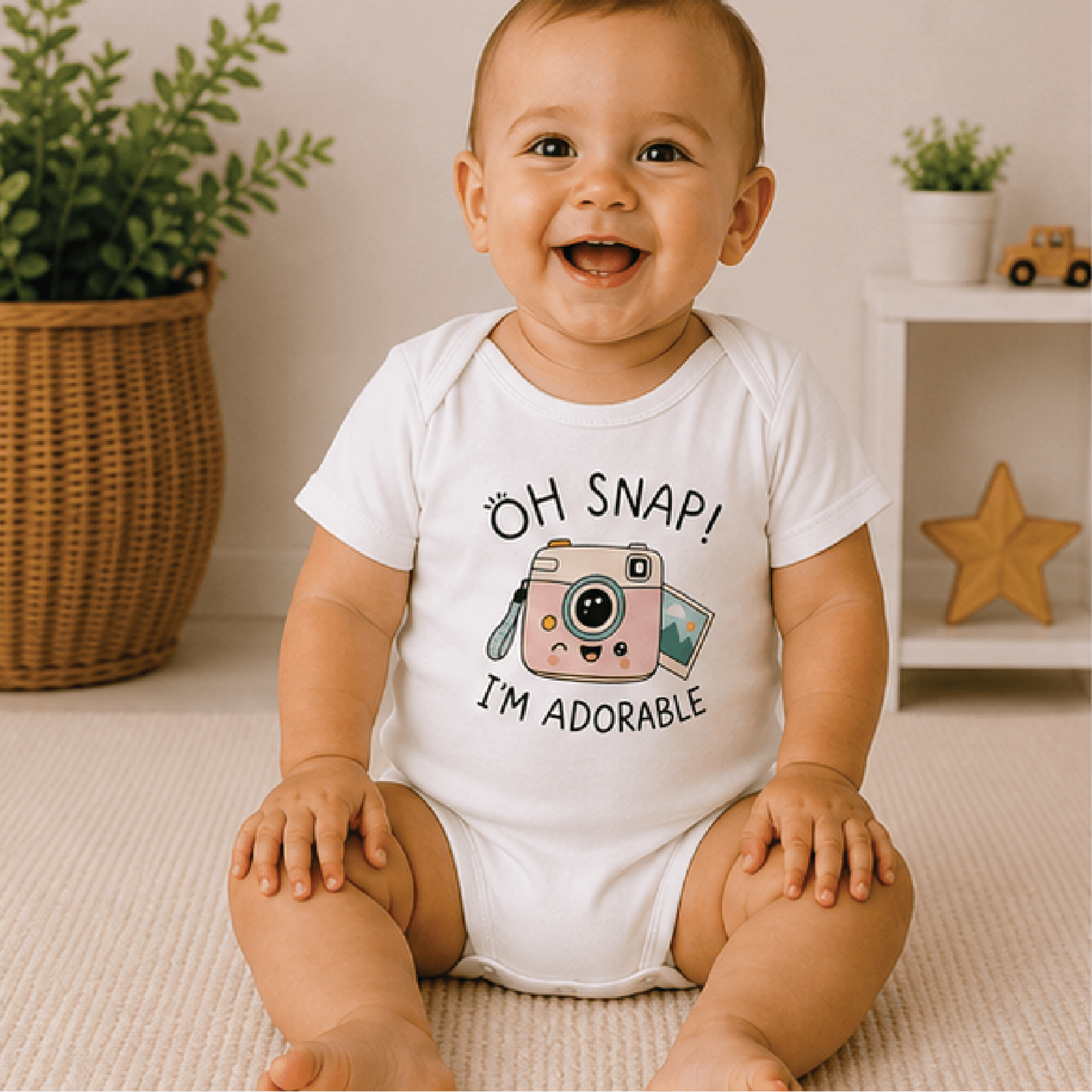 oh snap i'm adorable baby bodysuit, cute funny baby onesie, snap button newborn outfit, baby shower gift