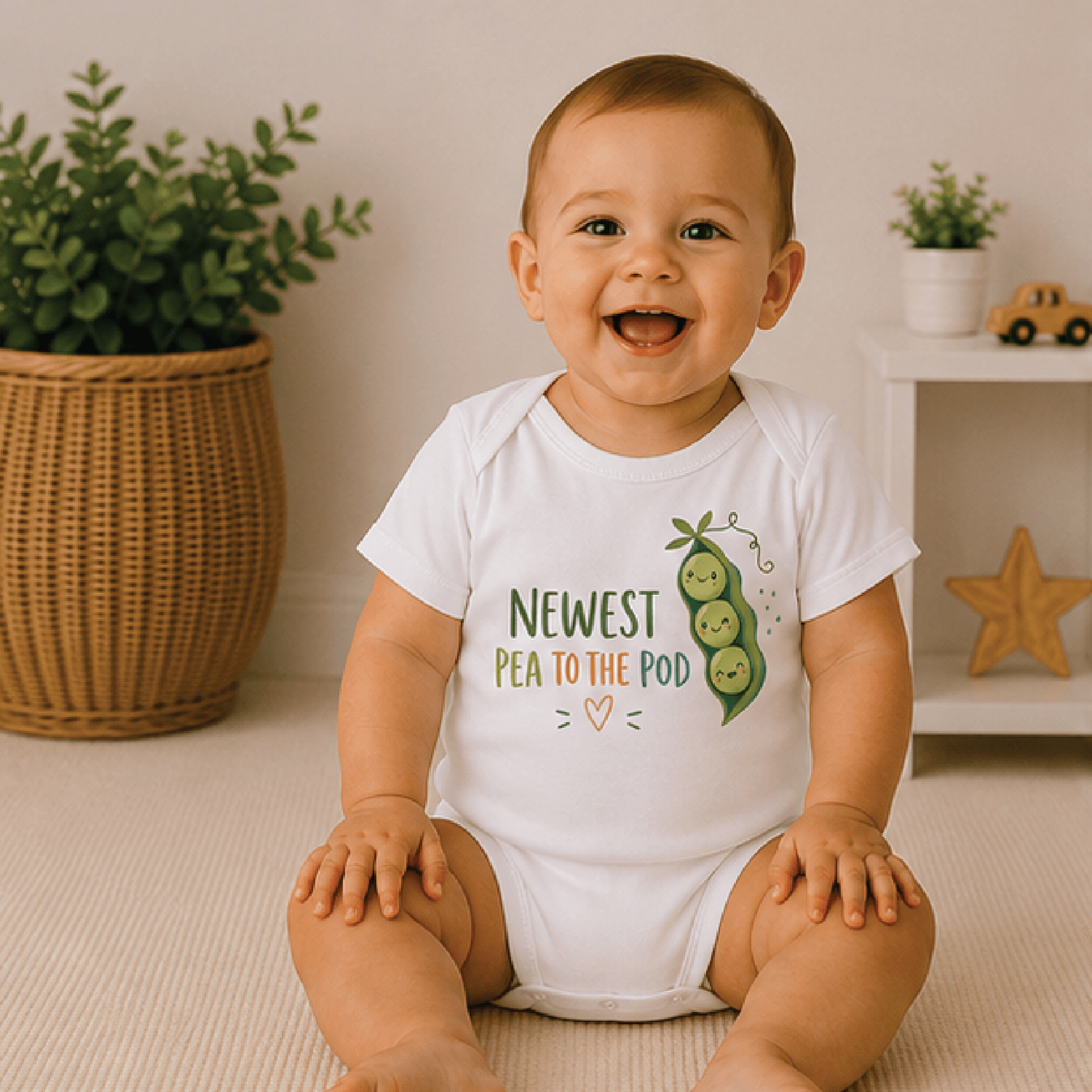 newest pea to the pod baby bodysuit, cute pea pod baby onesie, sibling newborn outfit, baby shower gift