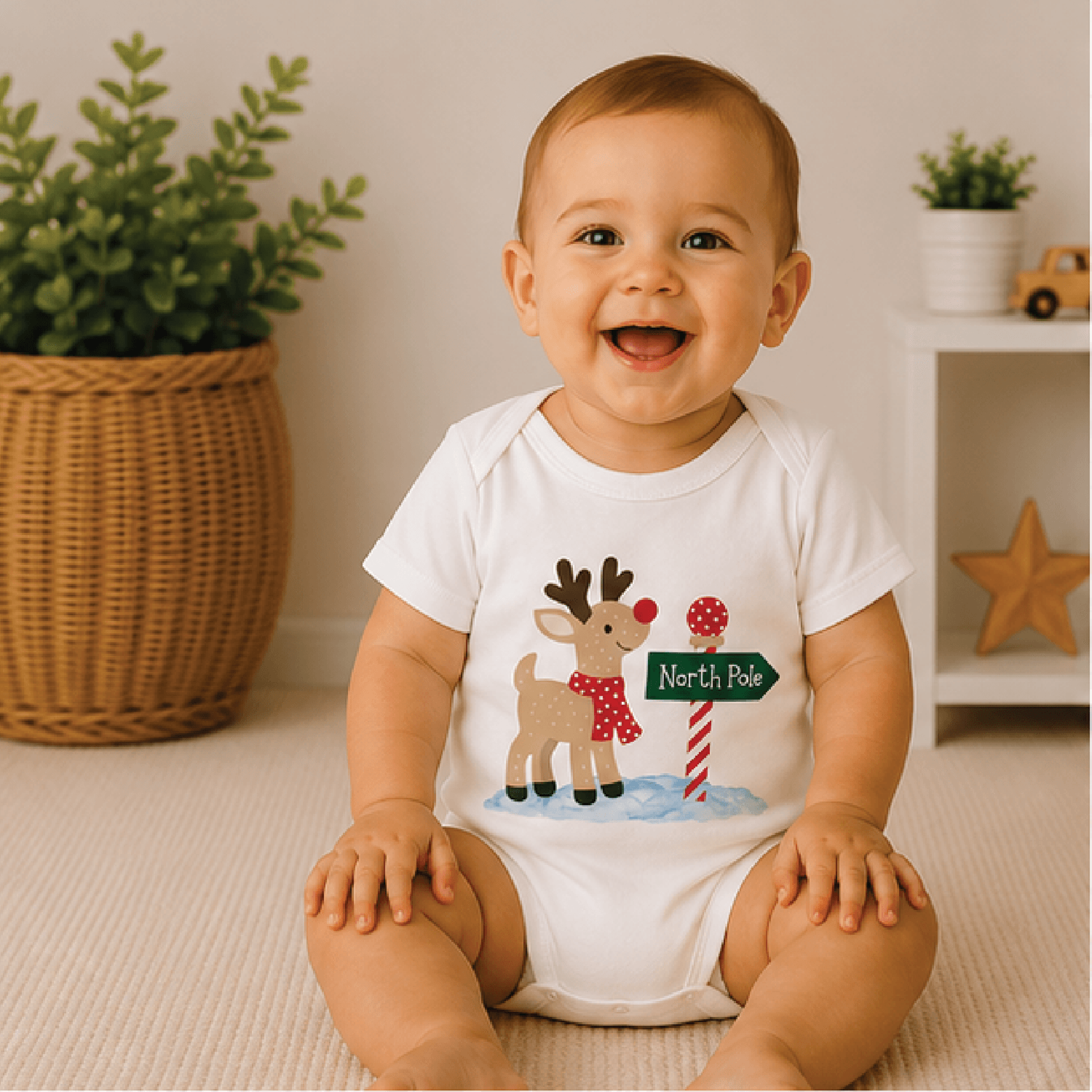 north pole reindeer christmas shirt, cute reindeer toddler tee, holiday kids shirt, festive christmas outfit for kids