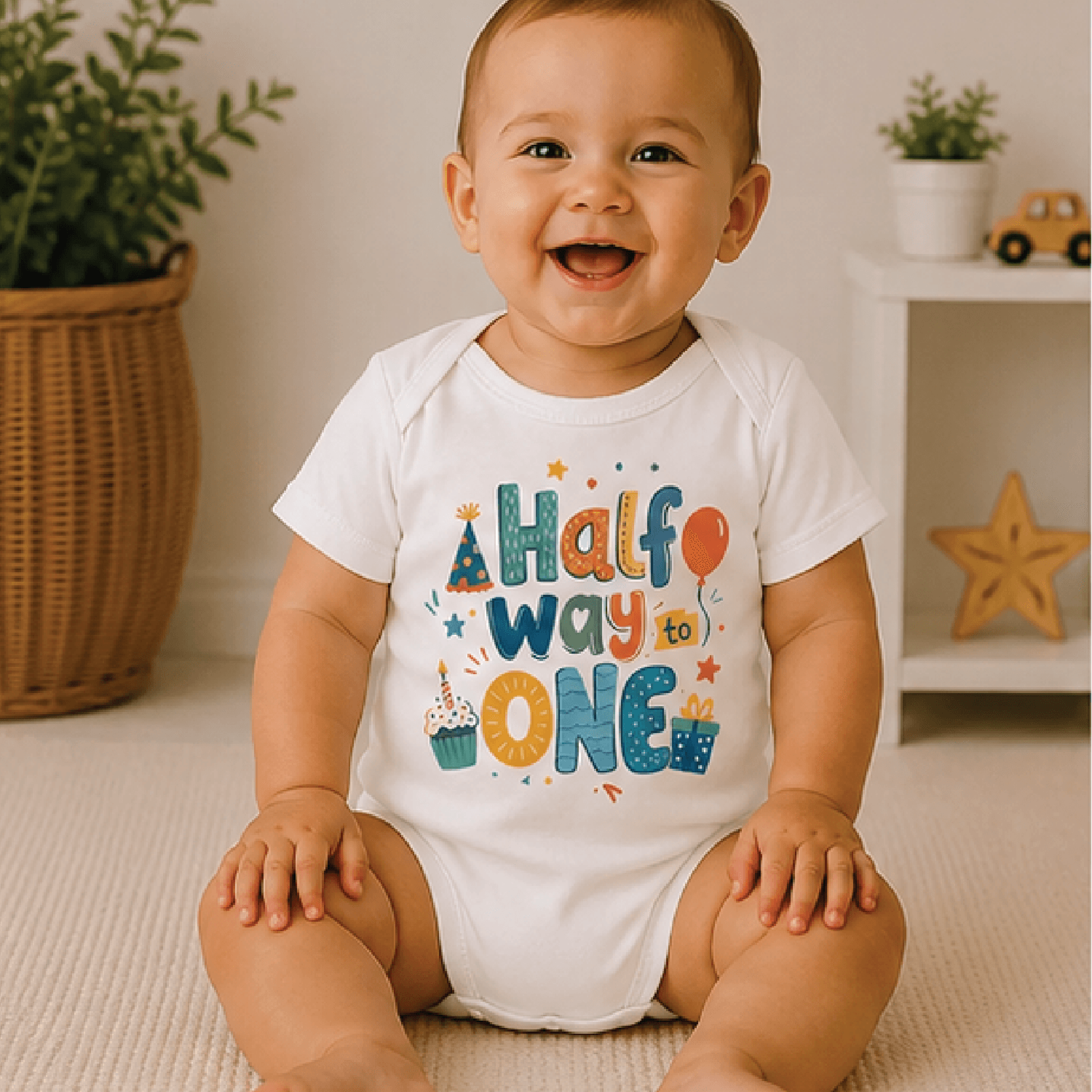 halfway to one baby bodysuit, 6 month milestone baby onesie, half birthday newborn outfit, six months baby gift