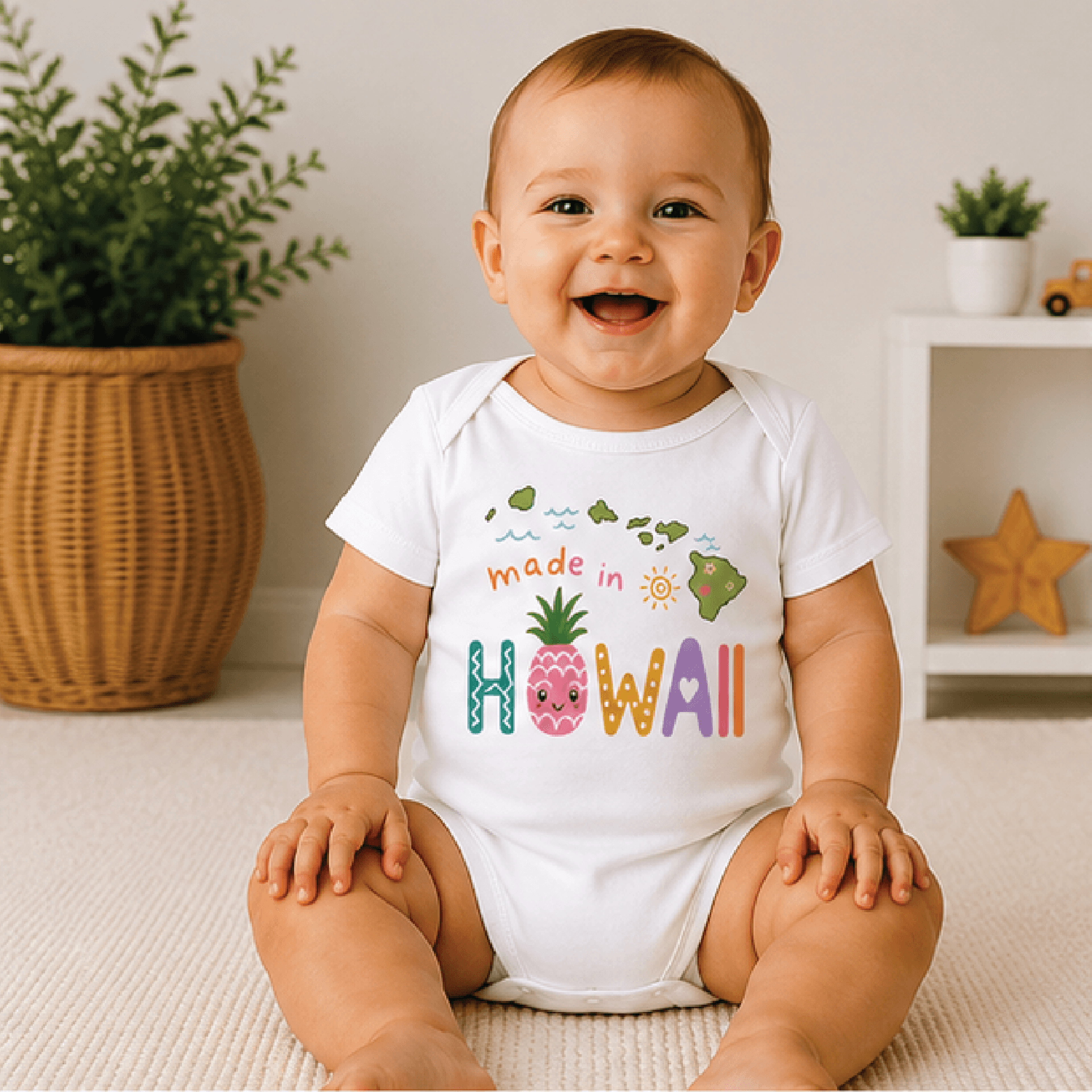 made in hawaii baby bodysuit, cute hawaiian baby onesie, island newborn outfit, tropical hawaii baby shower gift