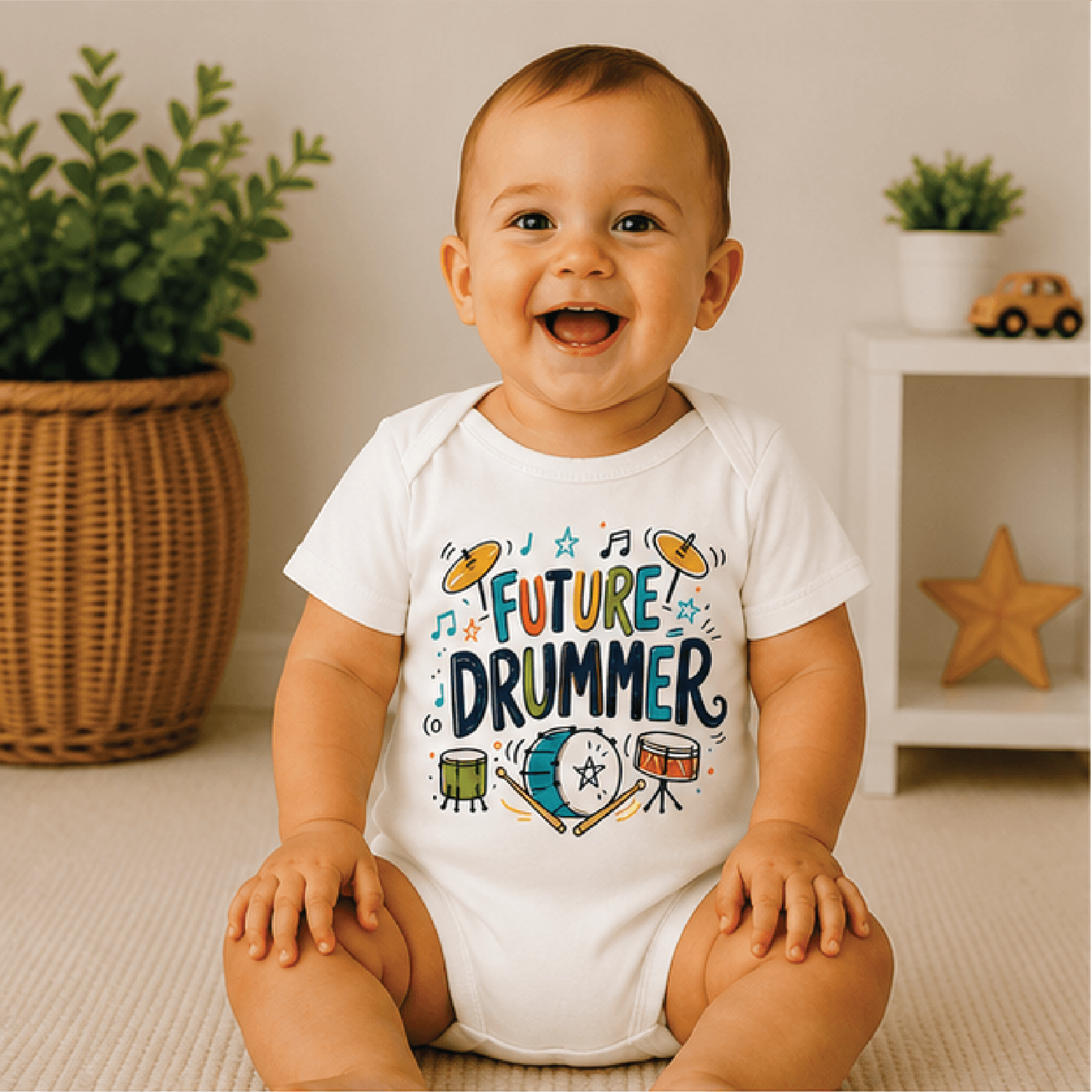 future drummer baby bodysuit, drum music baby onesie, rock and roll newborn outfit, music lover baby shower gift