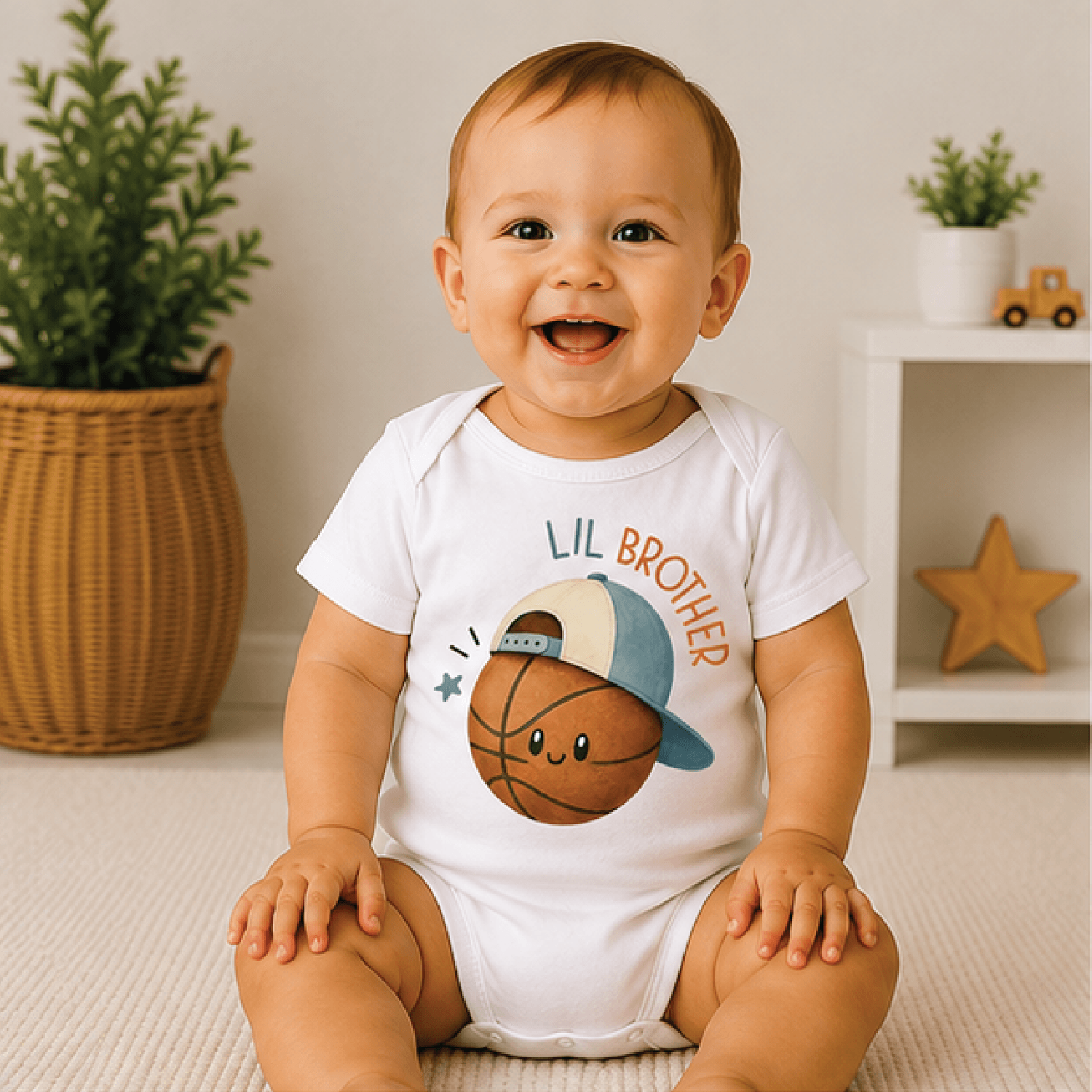 lil brother baby bodysuit, basketball baby onesie, little brother newborn outfit, sports sibling baby shower gift