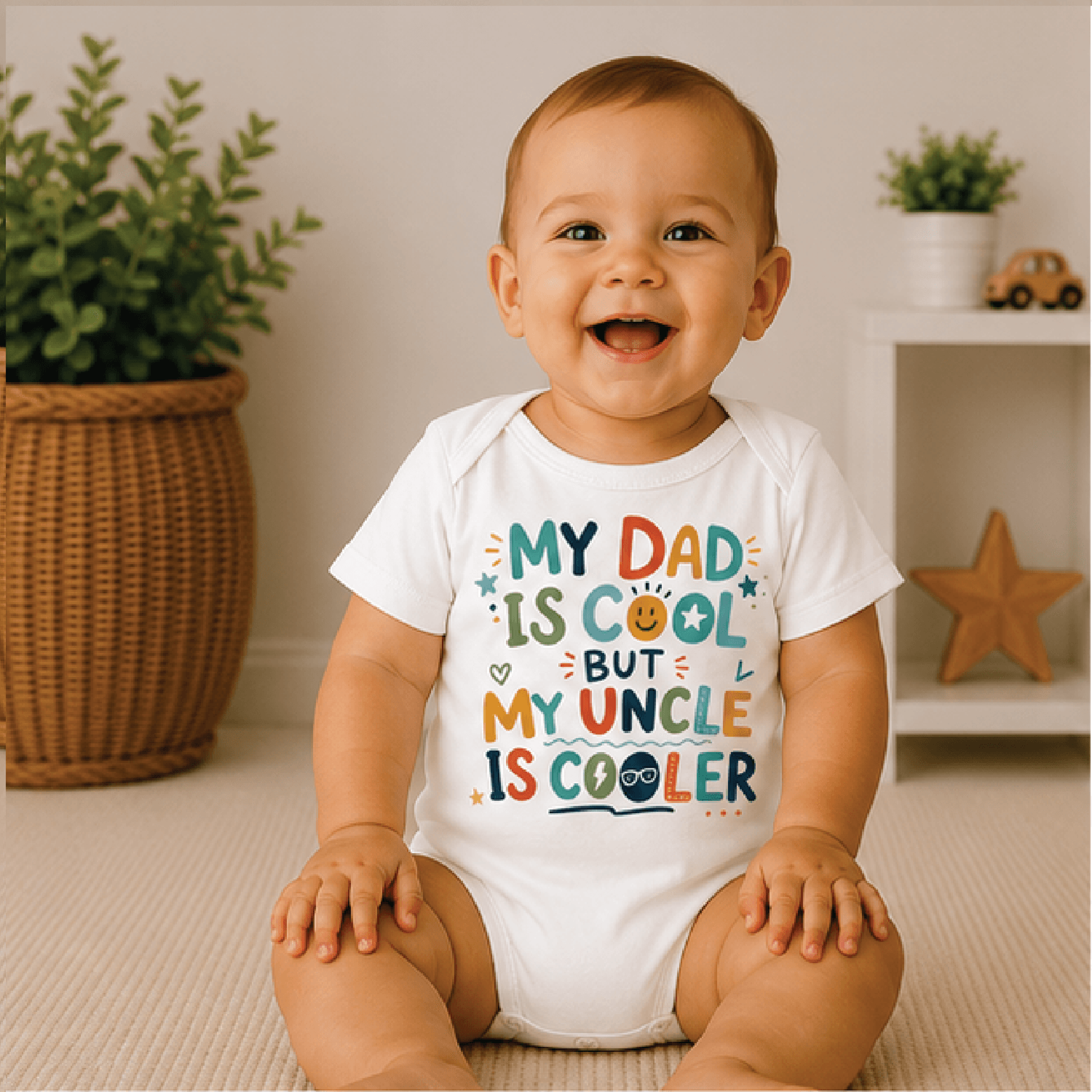 my dad is cool but my uncle is cooler baby bodysuit, funny uncle baby onesie, cute newborn outfit, uncle baby gift