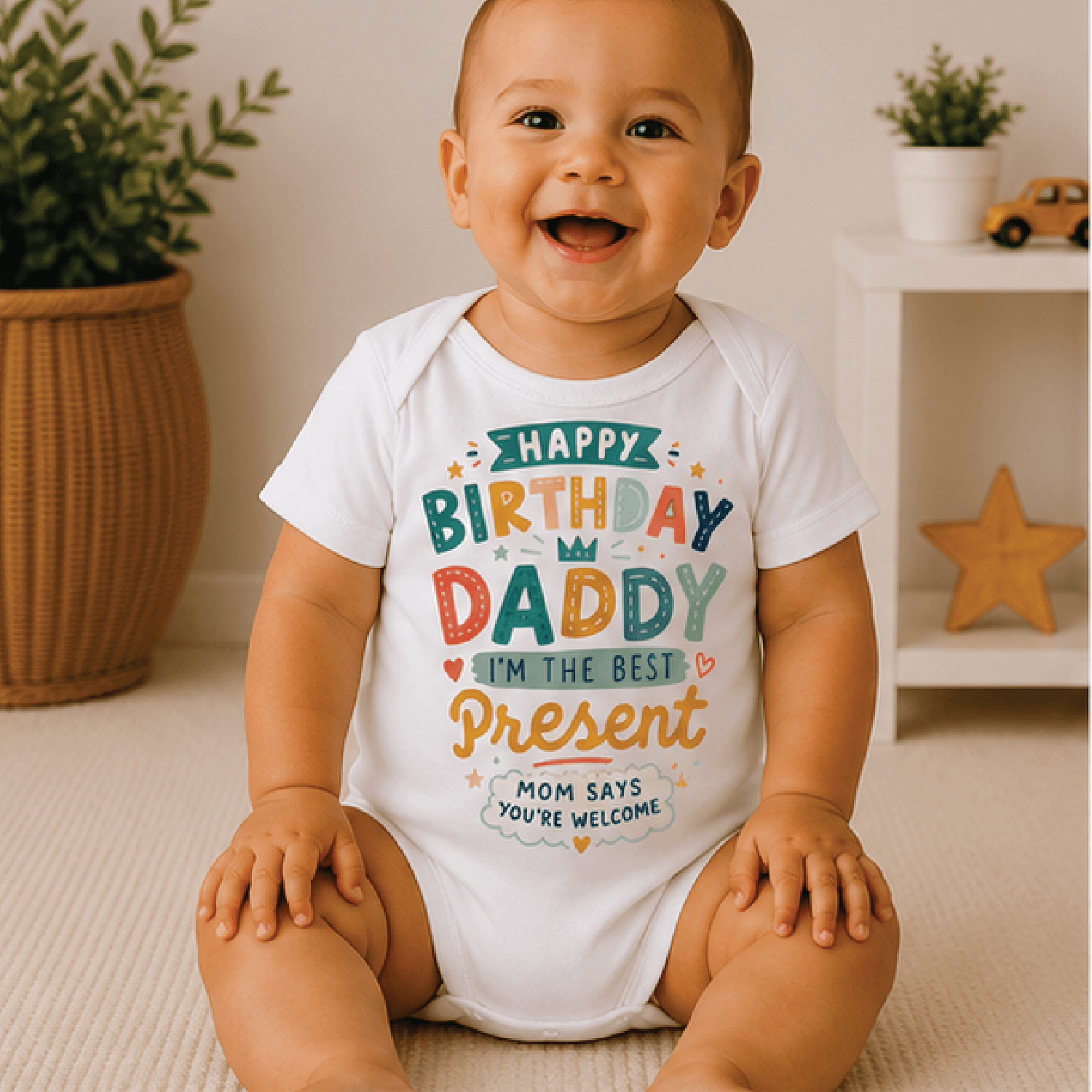 happy birthday daddy baby bodysuit, im your present baby onesie, cute dad birthday newborn outfit, gift for daddy
