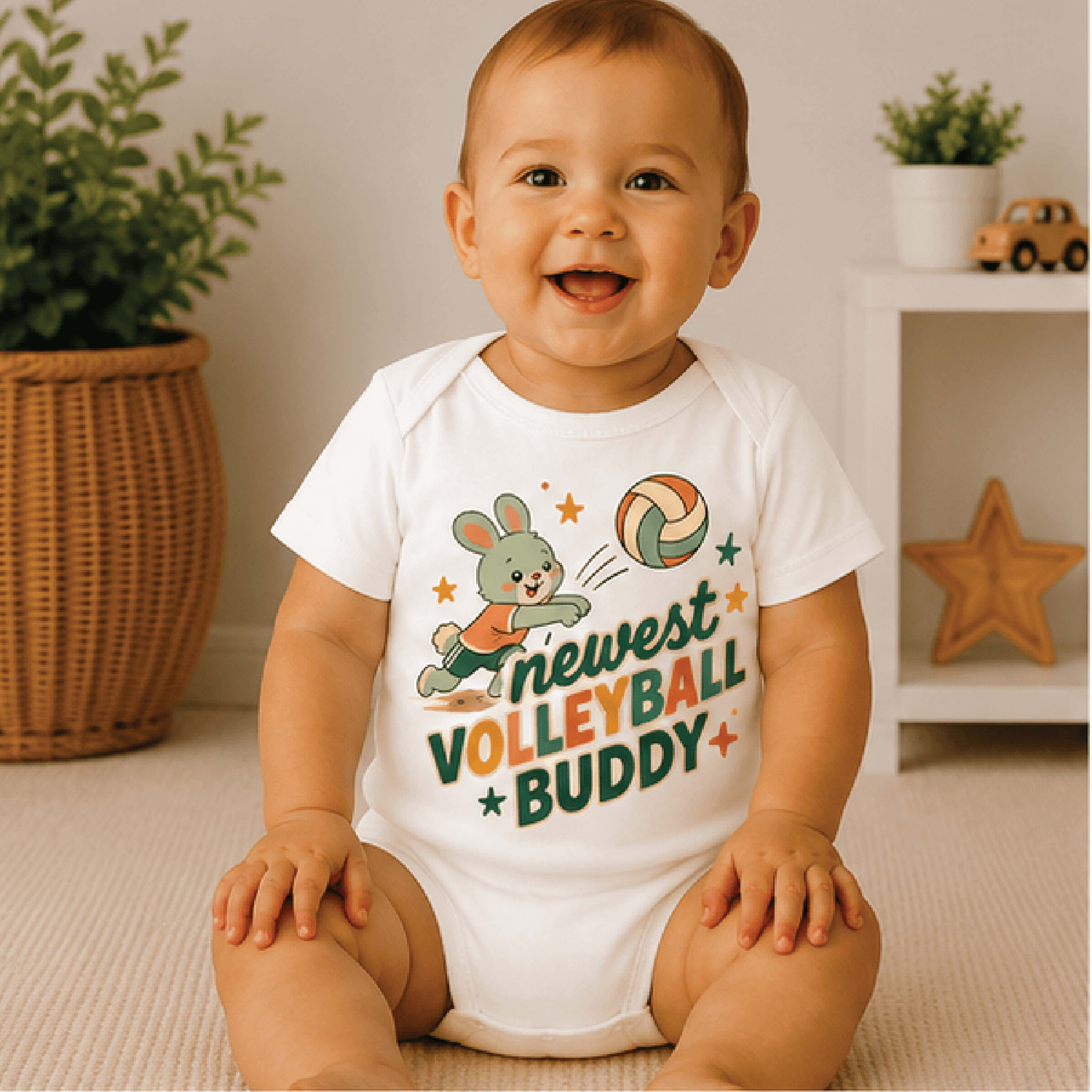newest volleyball buddy baby bodysuit, cute volleyball baby onesie, sports newborn outfit, volleyball baby shower gift