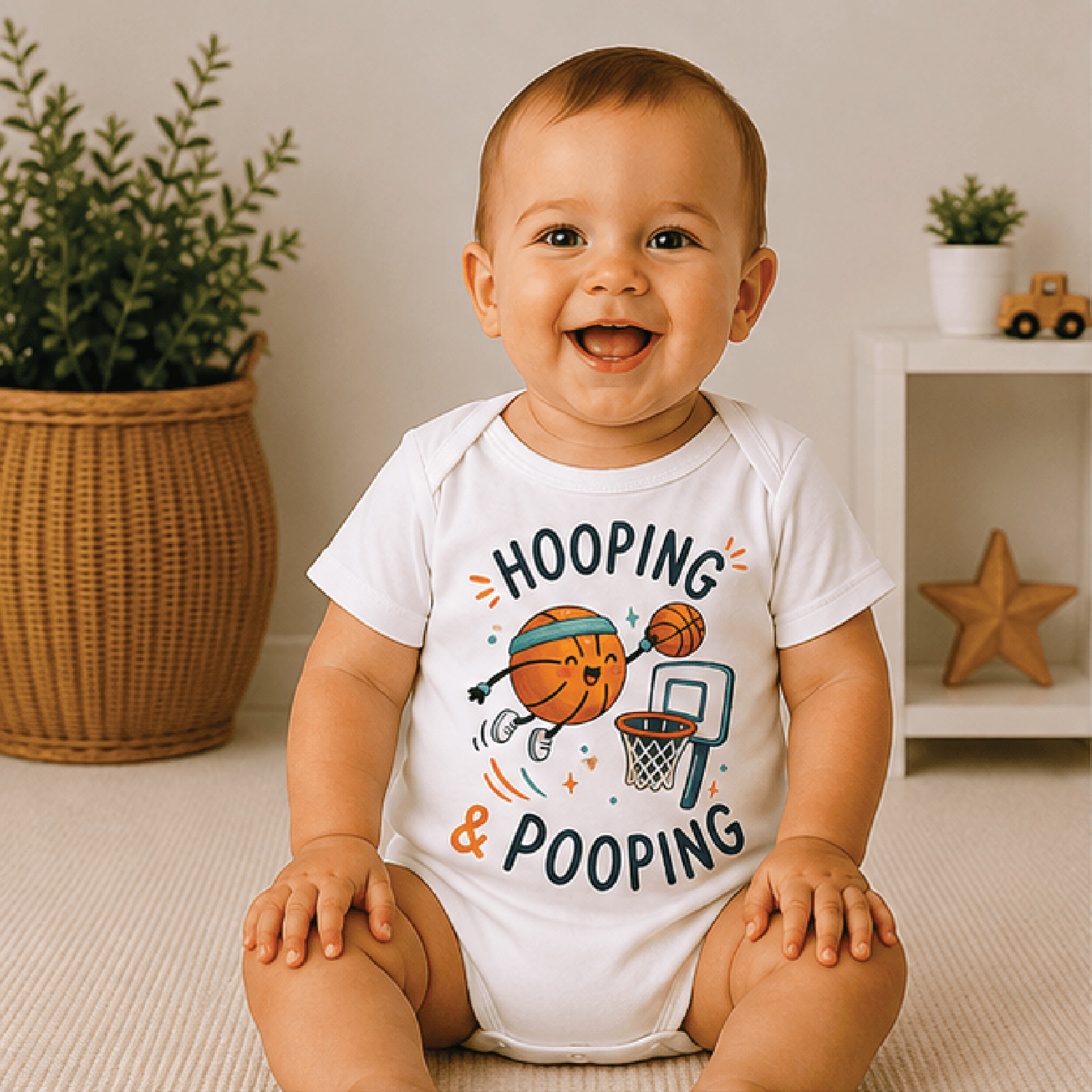 hooping and pooping baby bodysuit, funny basketball baby onesie, sports newborn outfit, basketball baby shower gift