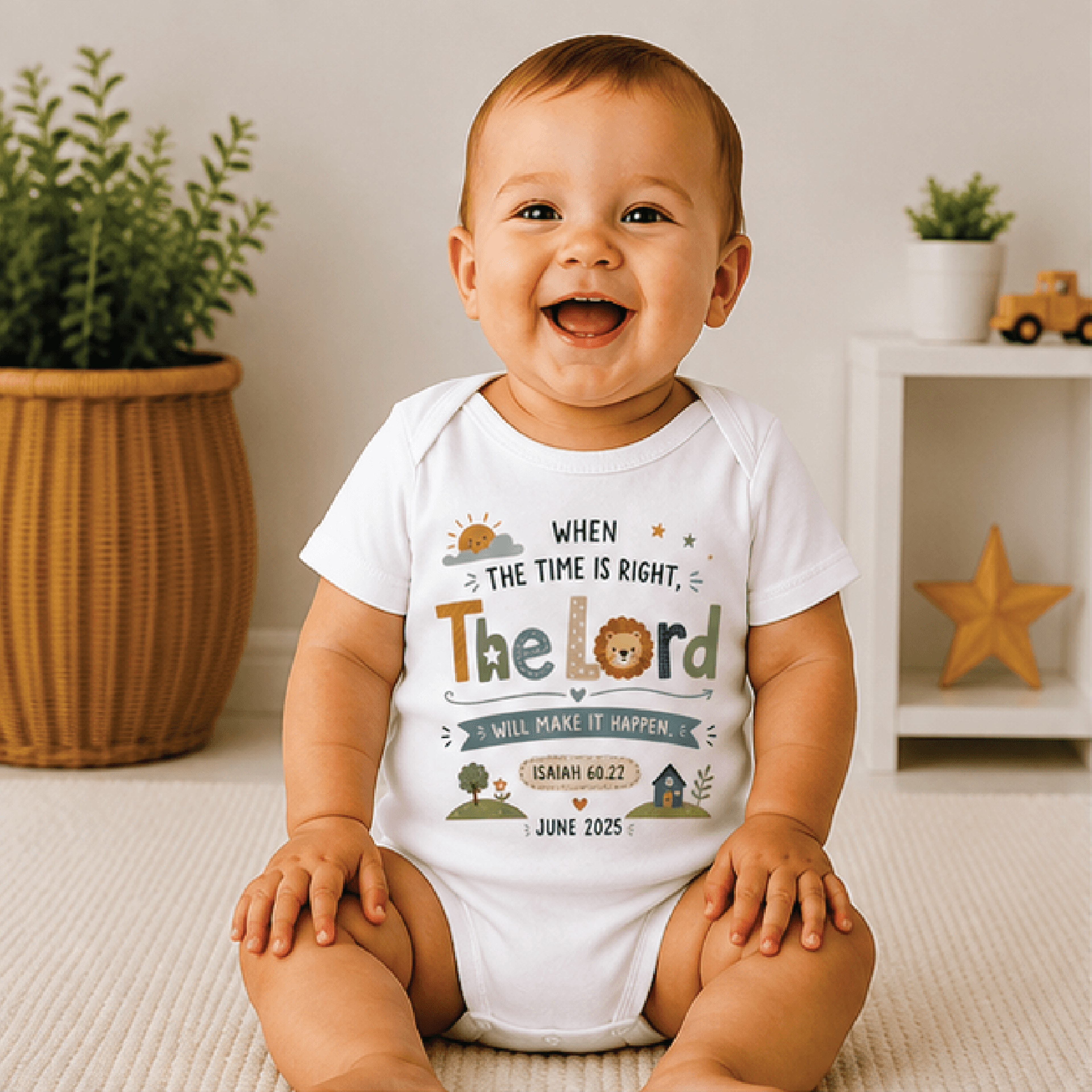 personalized bible verse baby bodysuit, custom isaiah 60 22 baby onesie, christian newborn outfit, faith baby gift