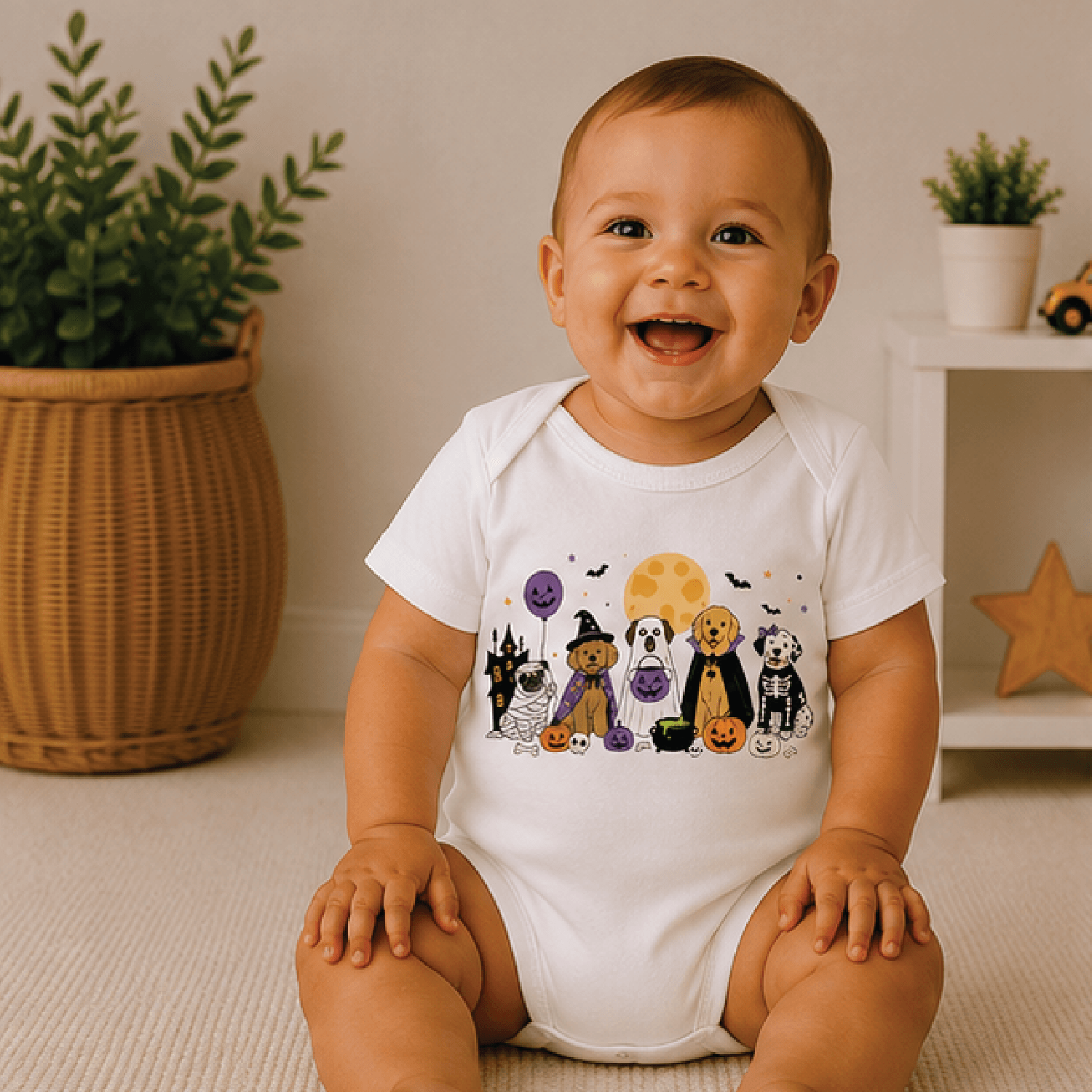 halloween dogs baby bodysuit, cute puppy halloween baby onesie, spooky dog newborn outfit, dog lover halloween gift