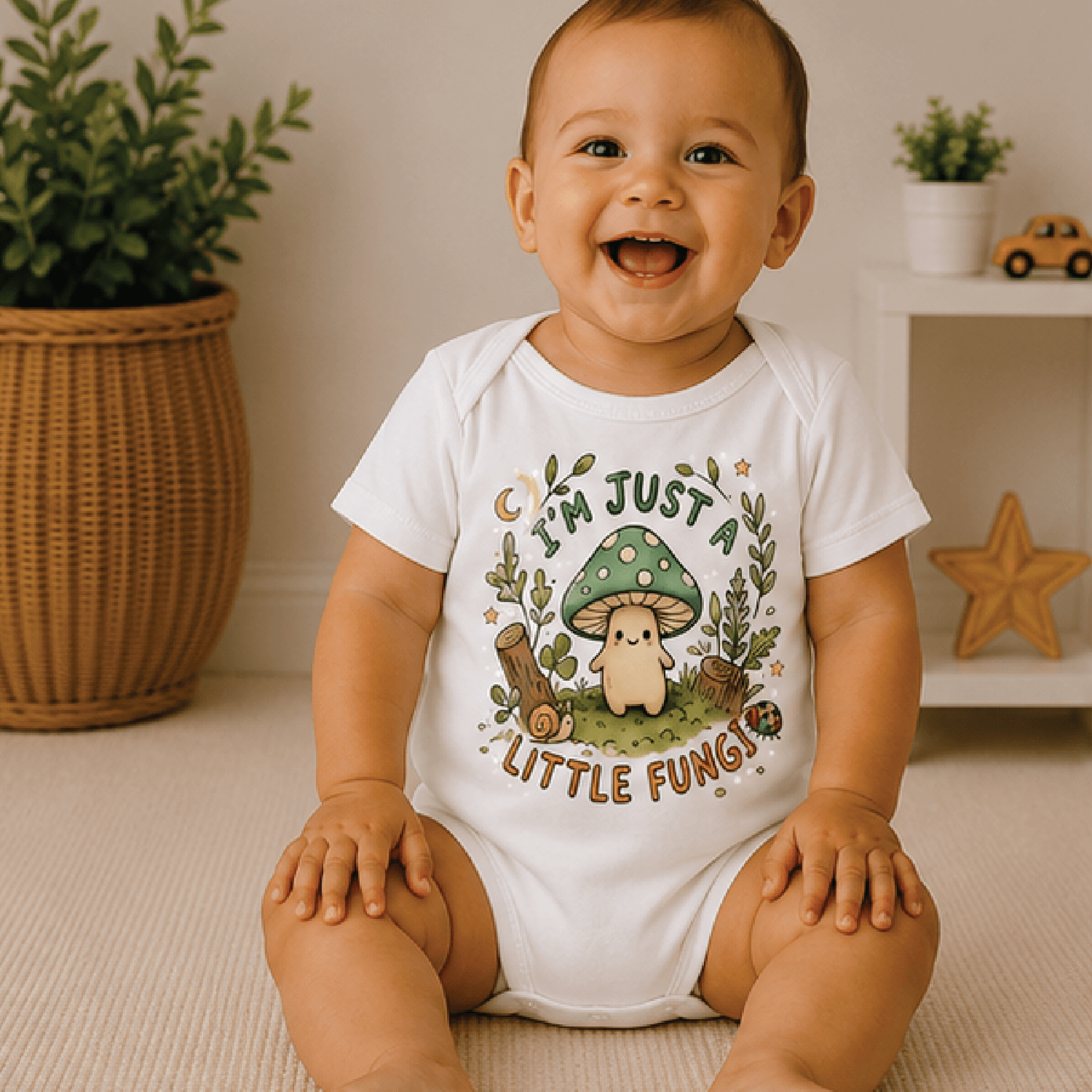 im just a little fungi baby bodysuit, cute mushroom baby onesie, funny woodland newborn outfit, baby shower gift
