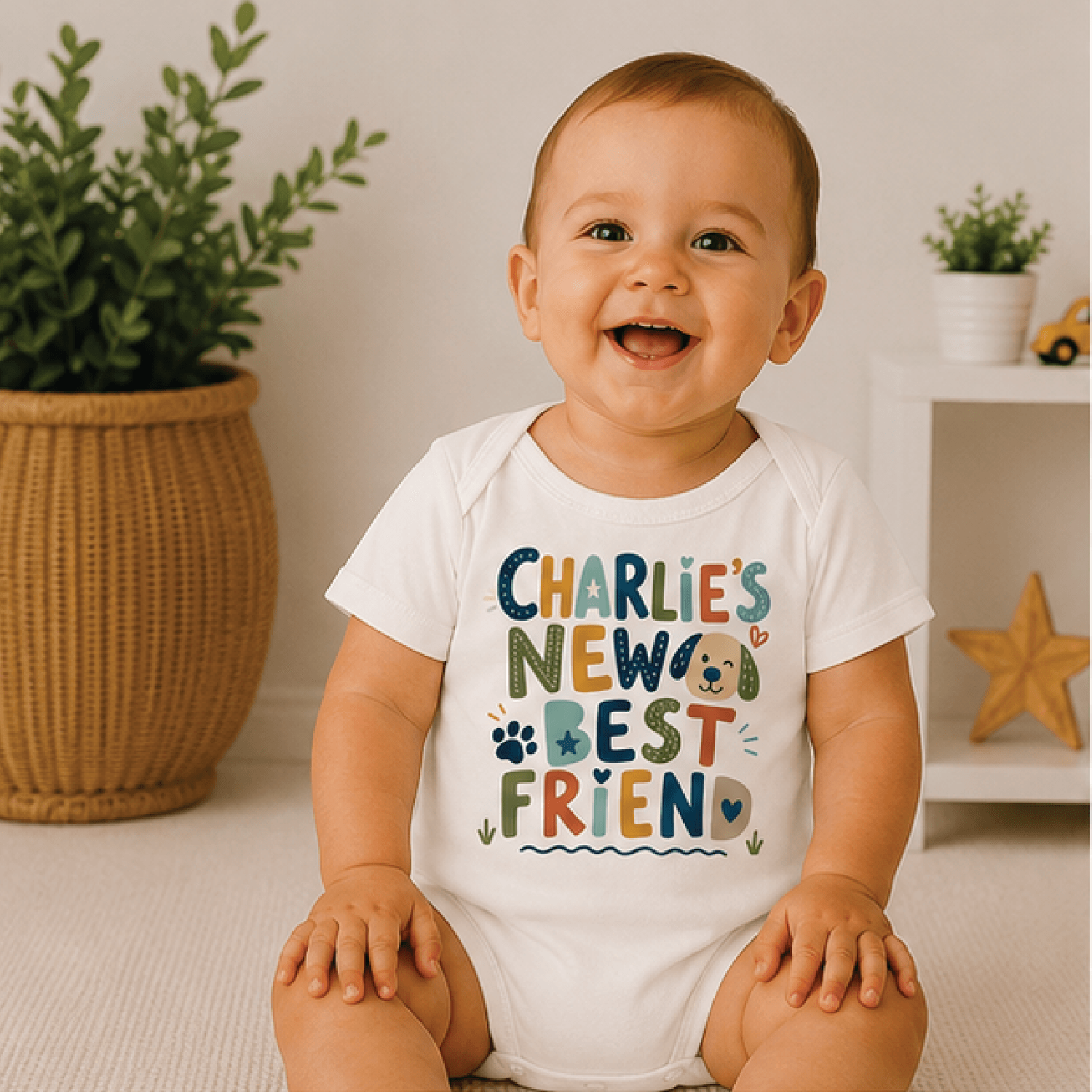 personalized new best friend baby bodysuit, custom name bestie baby onesie, cute newborn outfit, baby shower gift