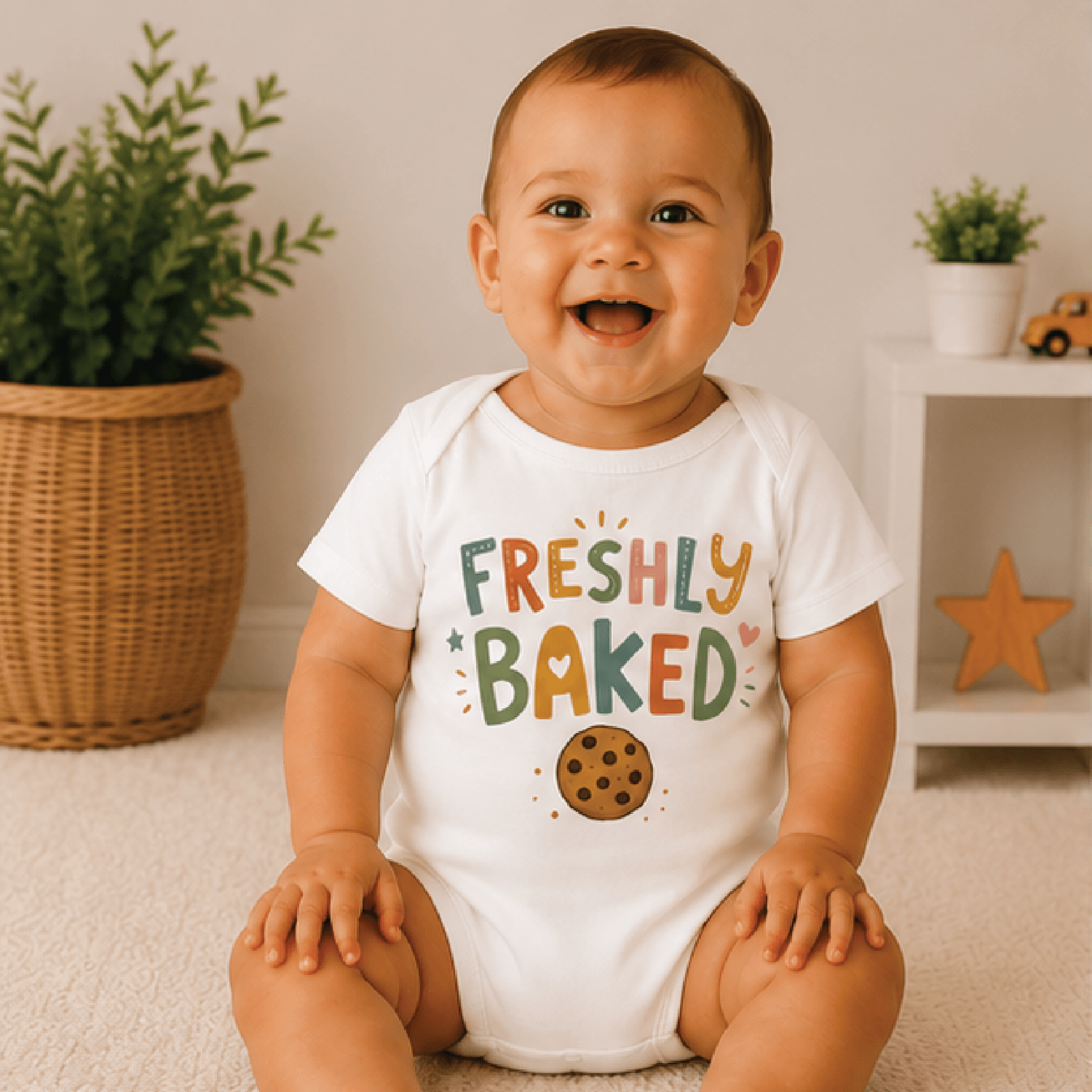 freshly baked baby bodysuit, cute cookie baby onesie, funny bakery newborn outfit, sweet baby shower gift