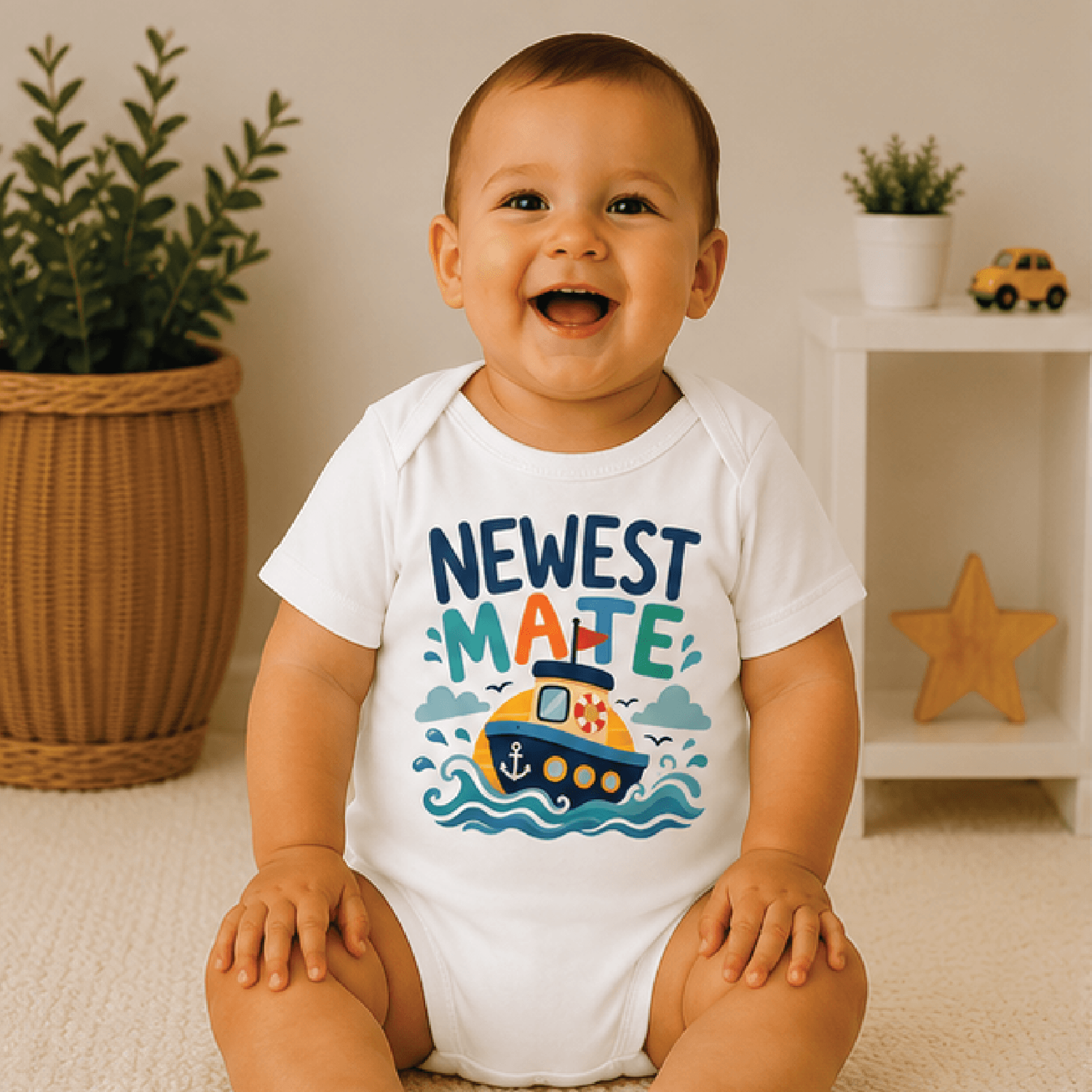 newest mate baby bodysuit, nautical baby onesie, boat lover newborn outfit, sailing baby shower gift