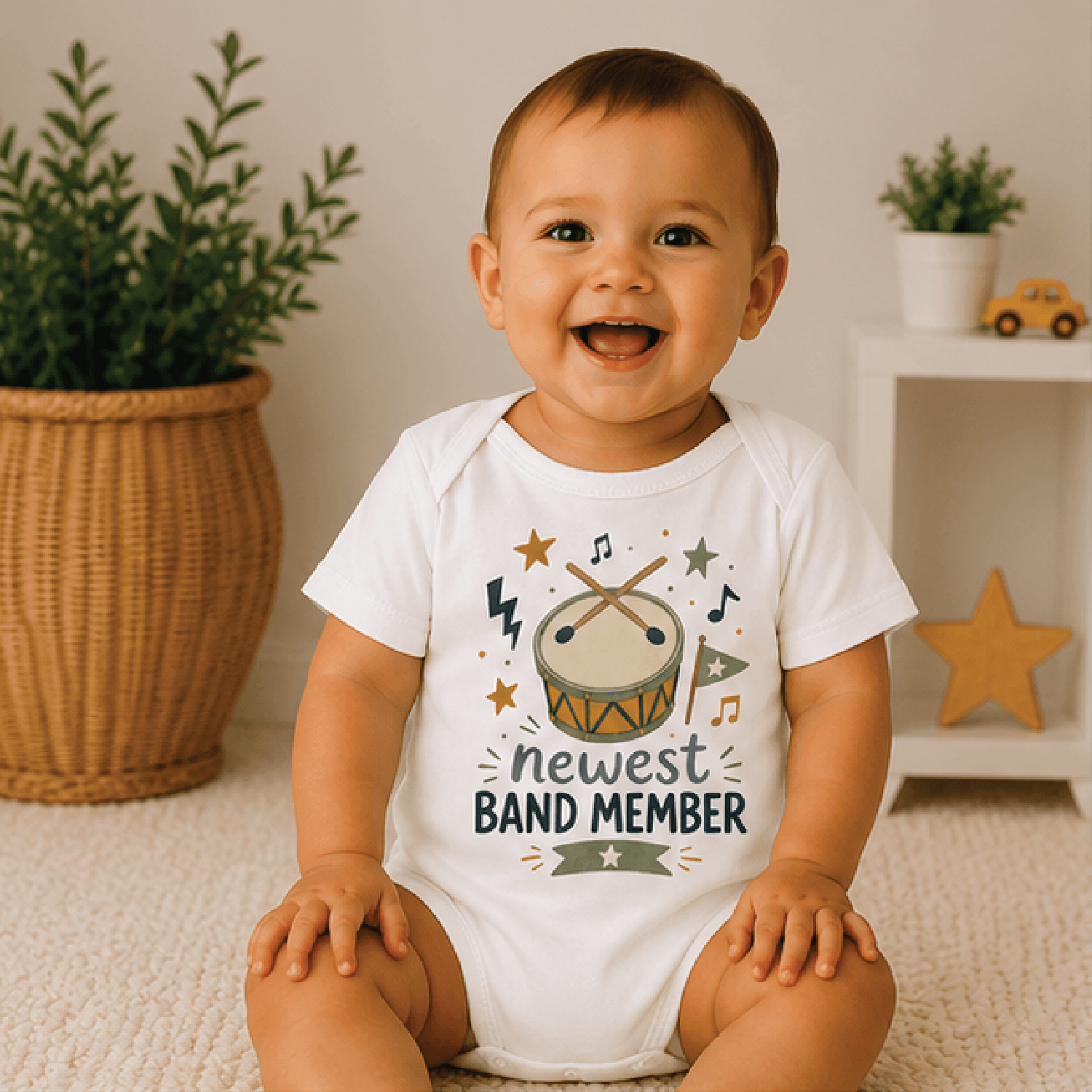 newest band member baby bodysuit, drum baby onesie, future drummer newborn outfit, music lover baby shower gift