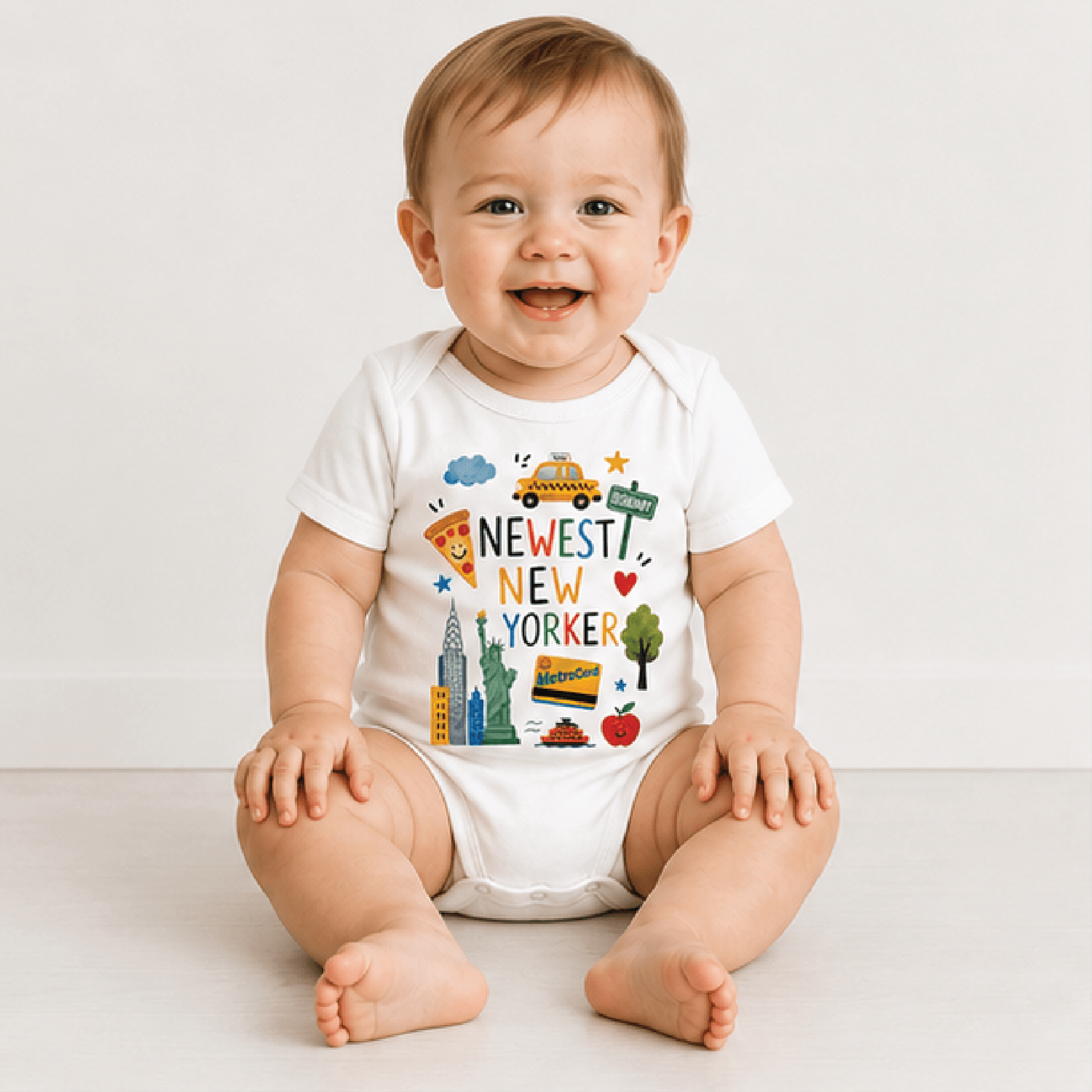 newest new yorker baby bodysuit, new york city baby onesie, nyc newborn outfit, big apple baby shower gift