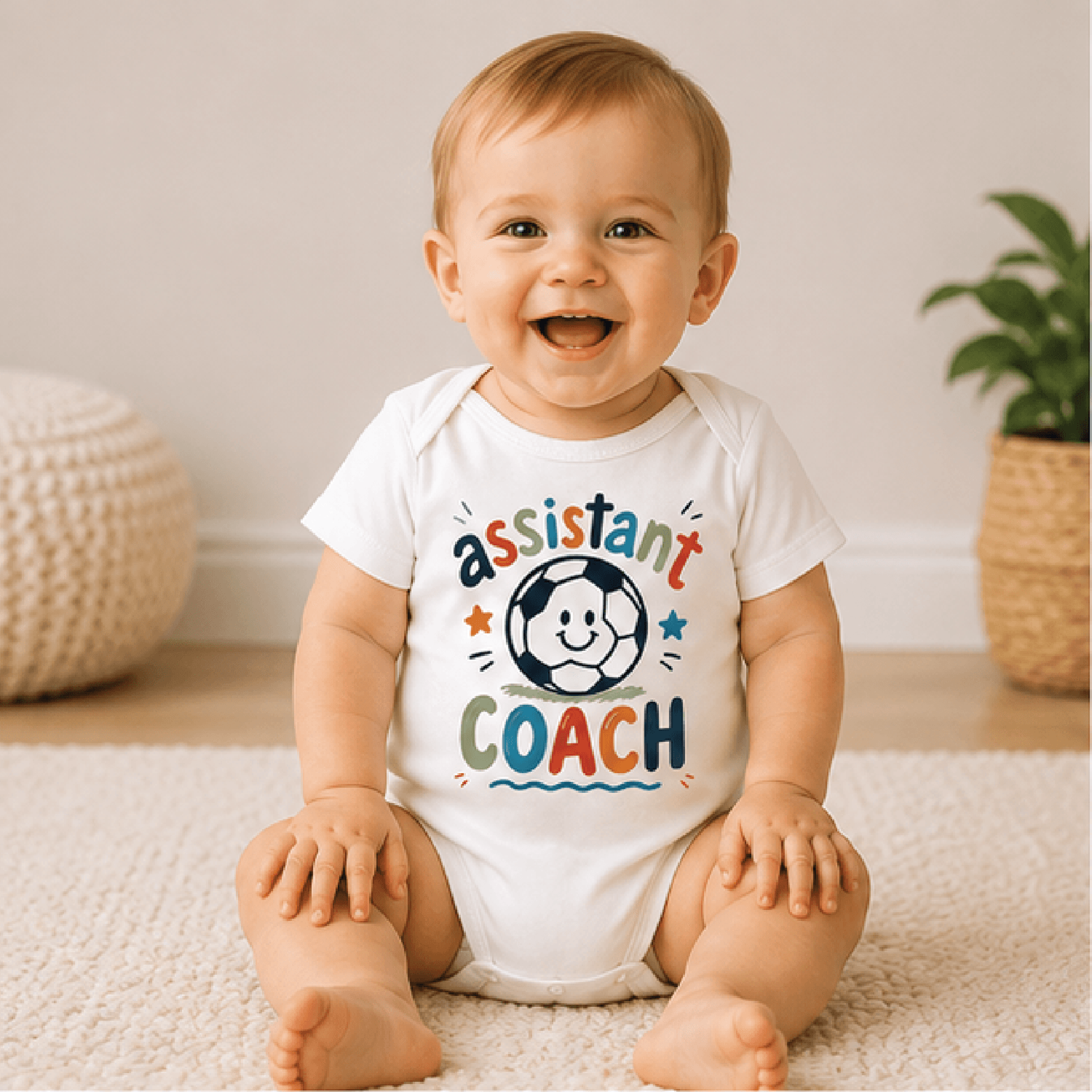 assistant coach baby shirt, soccer baby bodysuit, future soccer player onesie, game day newborn baby gift